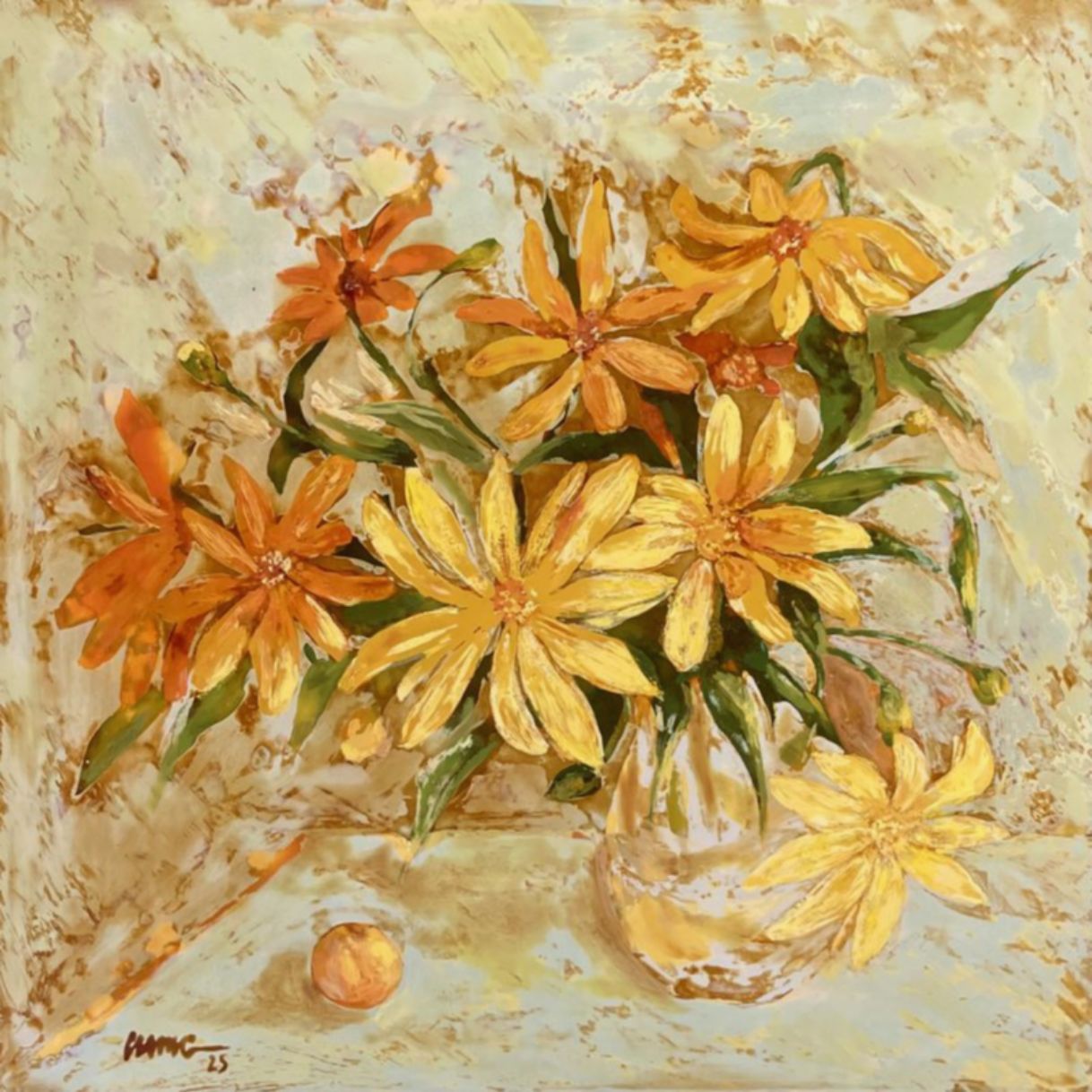 Tranh Sơn Mài Quà Tặng Mùa Hoa 30x30cm Độc Bản Sang Trọng 
