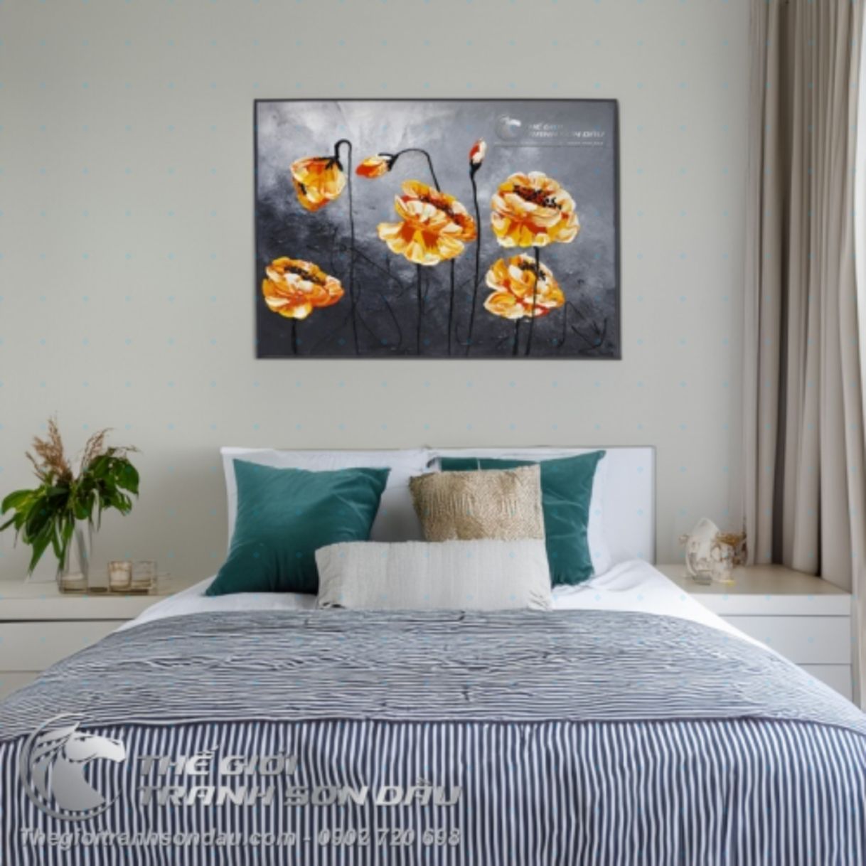 Tranh Sơn Dầu Hoa Vàng Bằng Bay Trang Trí Khách Sạn Sang Trọng 