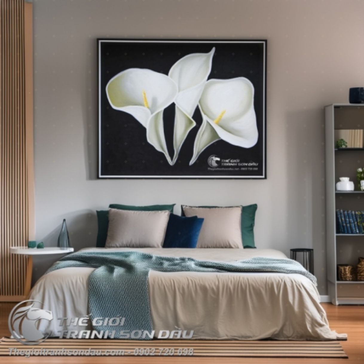 Tranh Sơn Dầu Hiện Đại Hoa Loa Kèn Trắng Nghệ Thuật 60x90 
