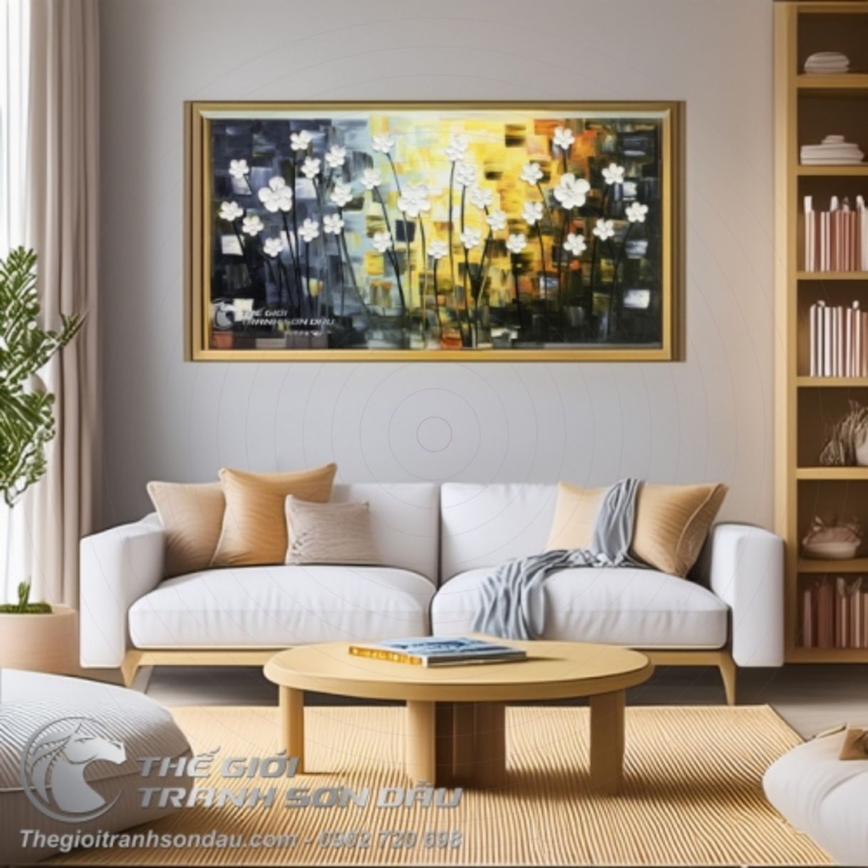 Tranh Hoa Đắp Dày Hiện Đại Sơn Dầu 60x120cm 