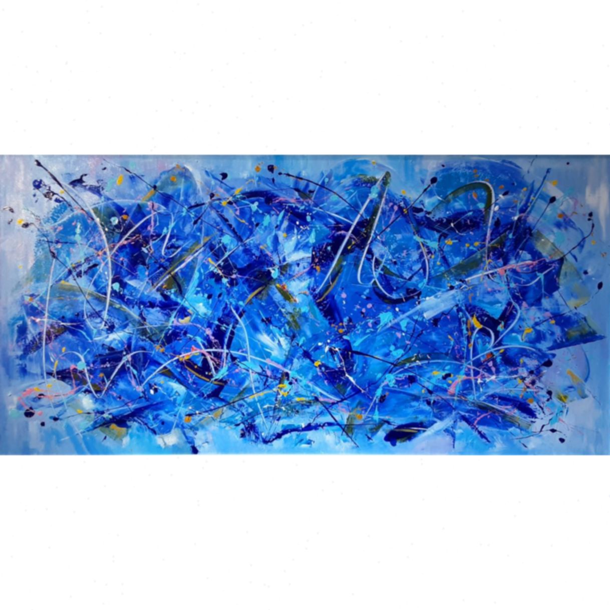 Tranh Trừu Tượng Classic Blue Sơn Dầu Acrylic Tổng Hợp 80x160cm 