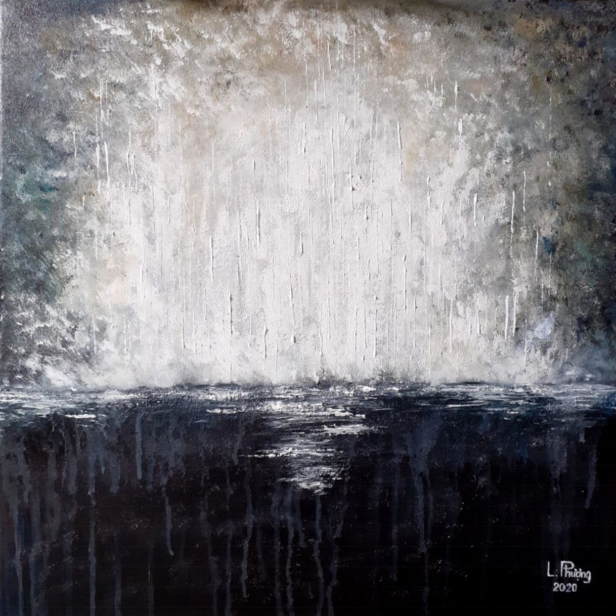 Tranh trừu tượng gột rửa acrylic 50x50cm tranh độc bản 