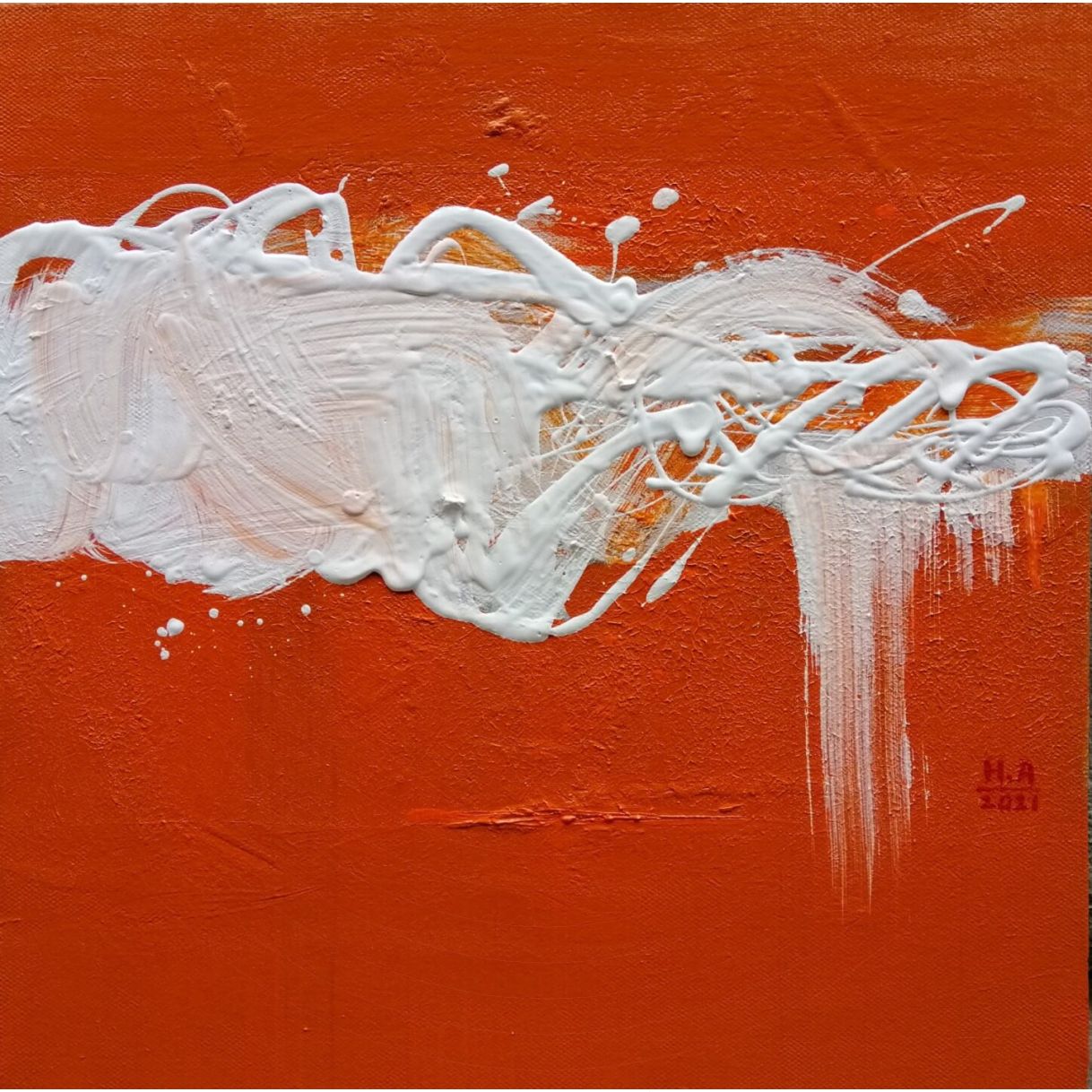 Tranh Trừu Tượng Mưa Bóng Mây Acrylic 80x80cm Trang Trí 