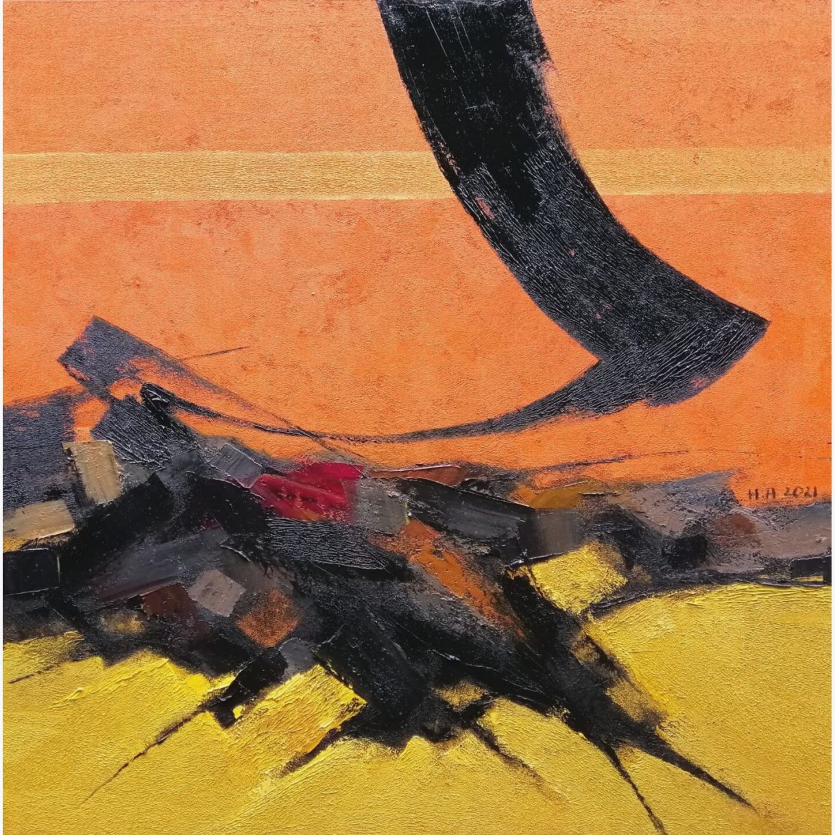 Hoàng Anh Hoàng Hôn Sơn Dầu Toan 120x120cm Sang Trọng 
