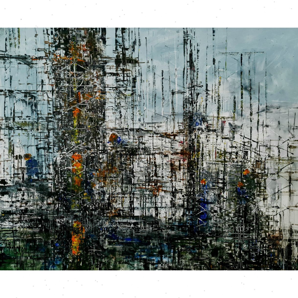Tranh sơn dầu phố mới acrylic trên canvas 120x100cm trang trí sang trọng 