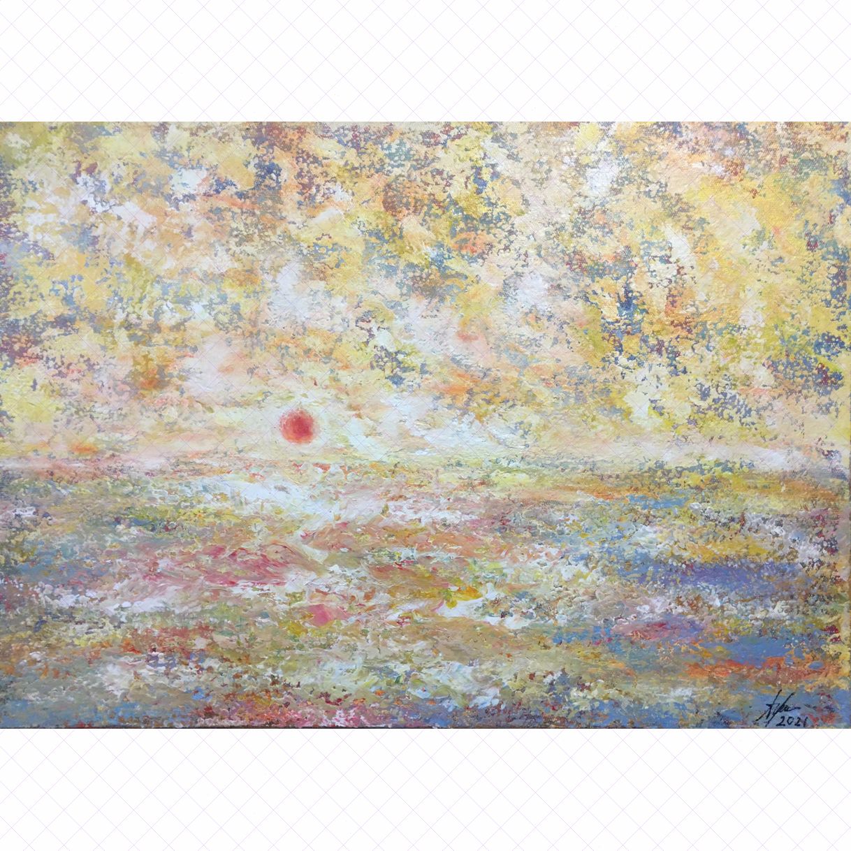 Tranh Trừu Tượng Nắng Hạ Acrylic Tươi Sáng 50x70cm 