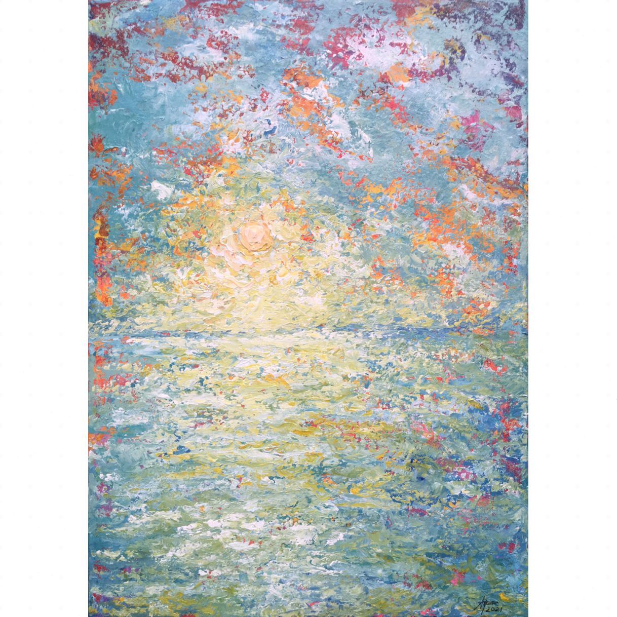 Tranh Trừu Tượng Nắng Xuân Acrylic 50x70cm Canvas 2021 Độc Bản 