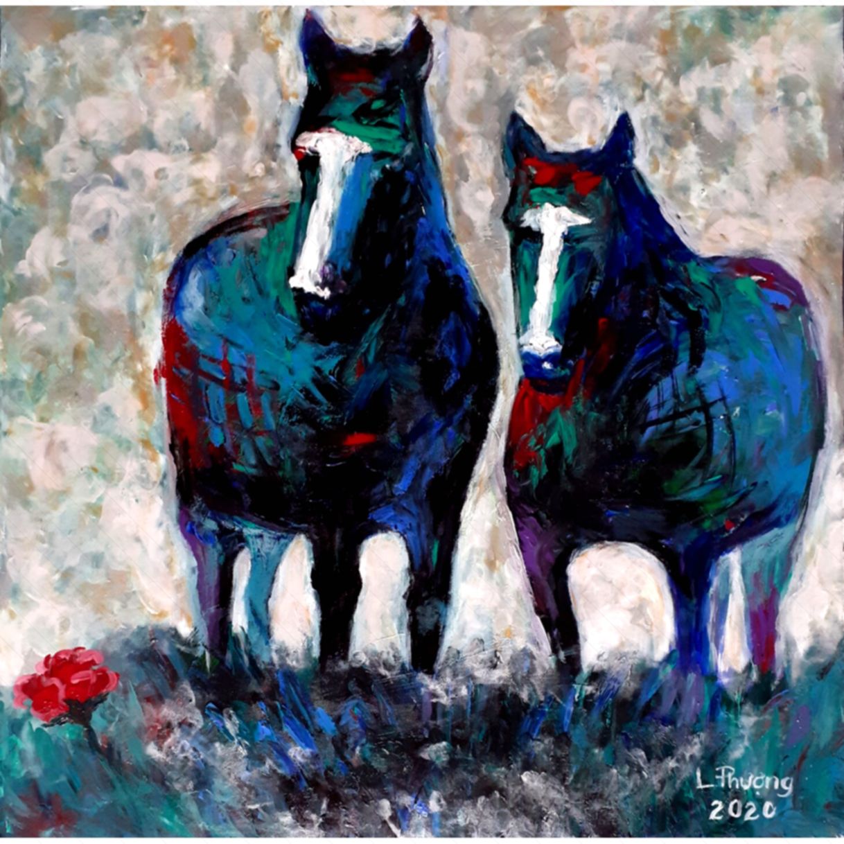 Tranh Trừu Tượng Cánh Đồng Sương Acrylic Canvas 50x50cm Năm 2020 Đẹp 