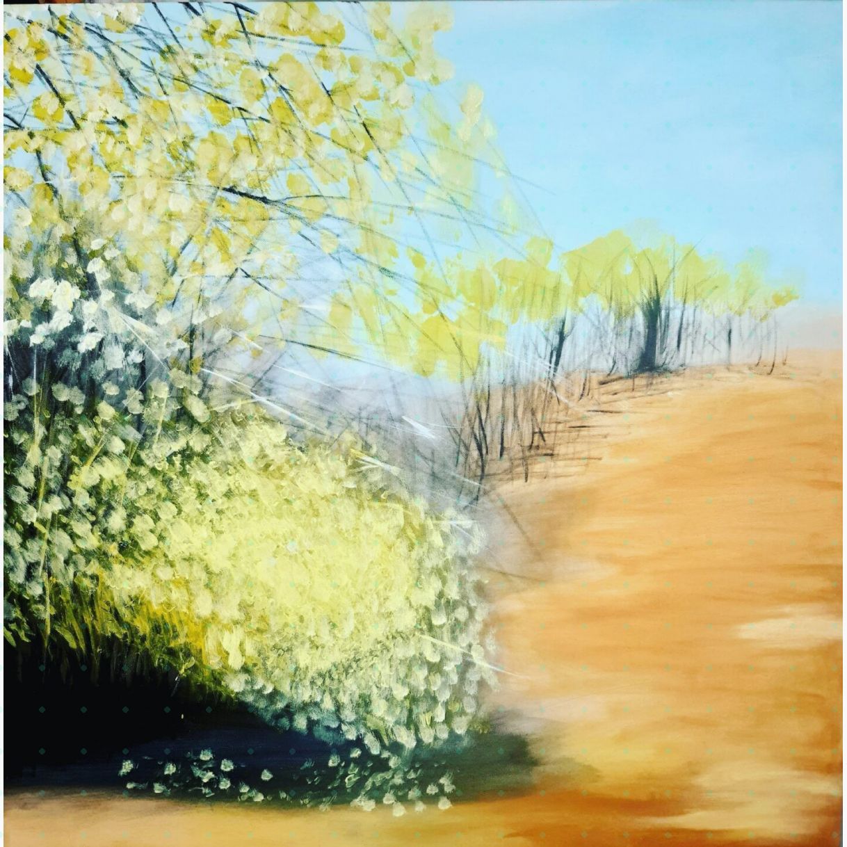 Tranh trừu tượng giữa thu acrylic độc bản kích thước 80x80cm họa sĩ 