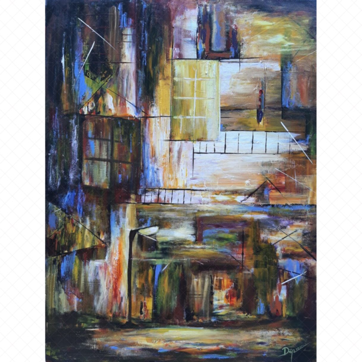 Tranh Acrylic Trừu Tượng Phố Đêm 60x80cm Ấn Tượng 