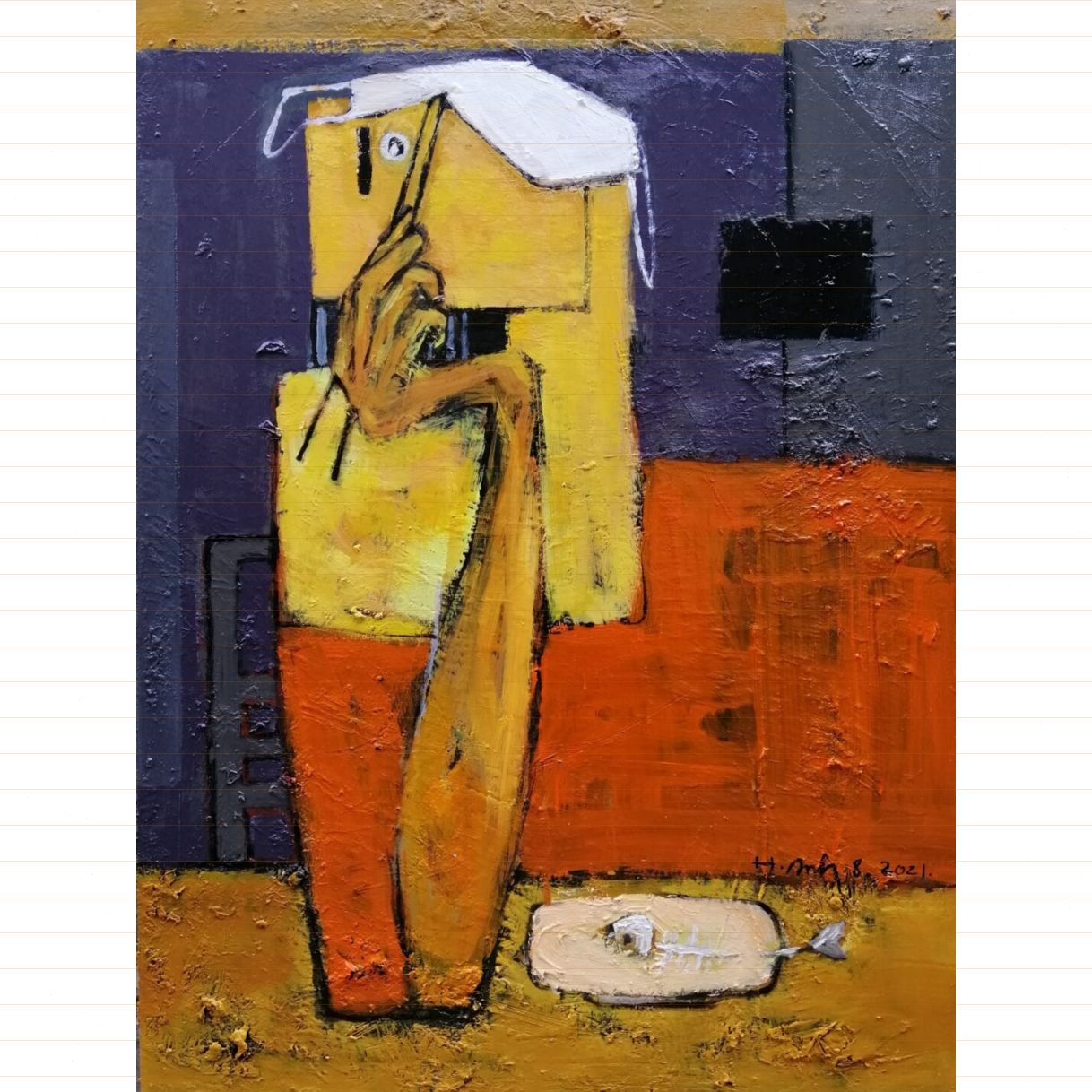 Tranh Trừu Tượng Những Ngày Giãn Cách Acrylic Khổ 60x80cm 