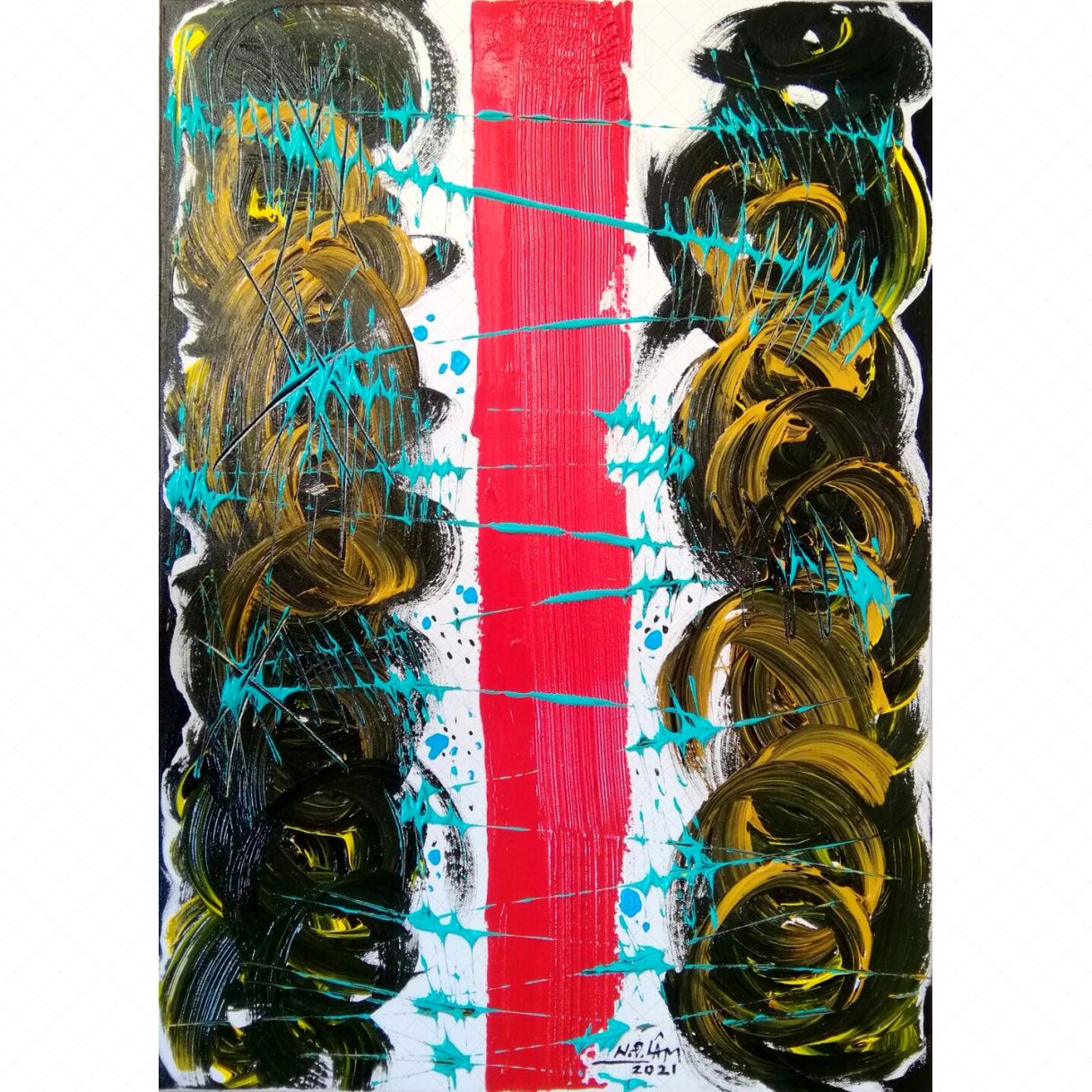 Tranh Trừu Tượng Bão Đỏ Acrylic Kích Thước Tiêu Chuẩn 