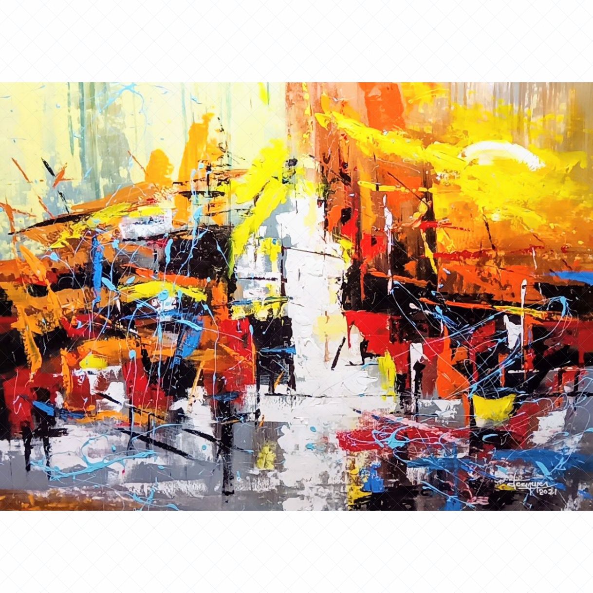 Tranh Trừu Tượng Ánh Dương Năng Lượng Acrylic 80x110cm 
