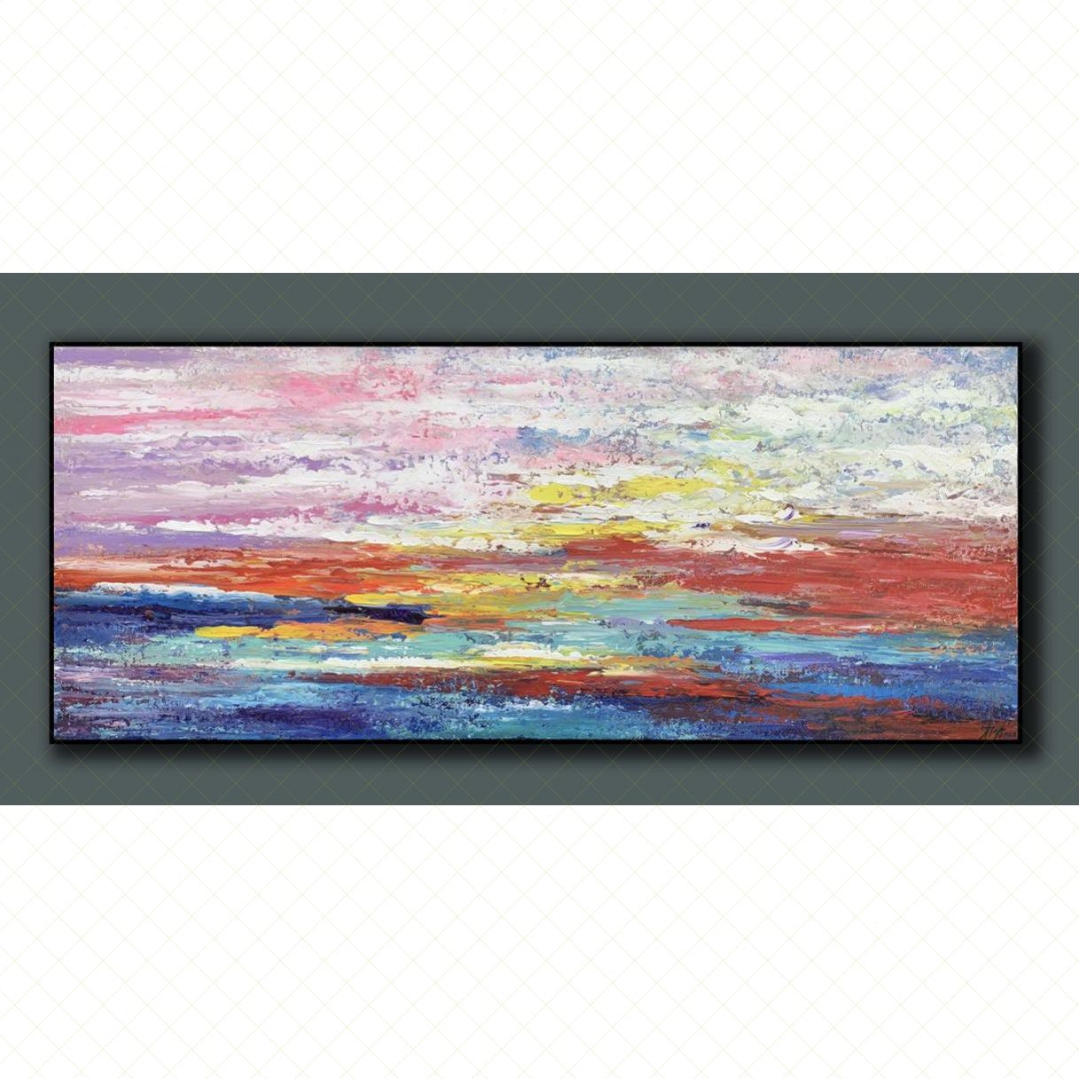 Tranh Trừu Tượng Hoàng Hôn Acrylic 55x135cm Độc Quyền 