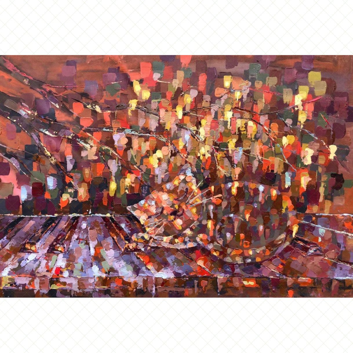 Tranh Trừu Tượng Mèo Con Bên Phím Đàn Acrylic 60x80cm 