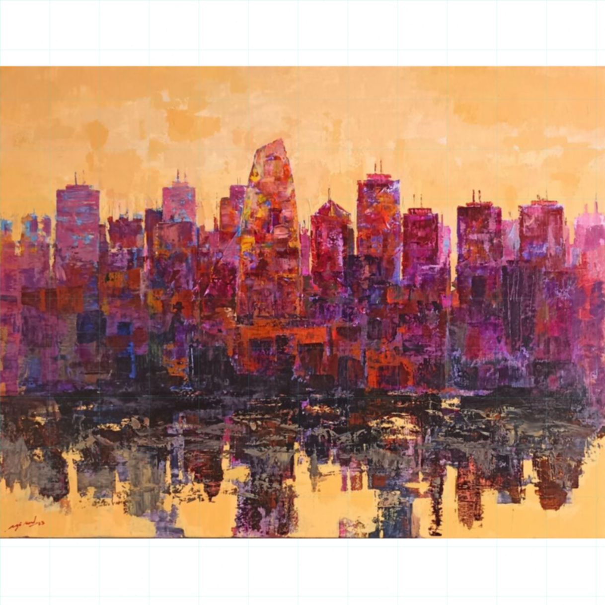 Tranh Phong Cảnh Thành Phố Bên Sông Acrylic 80x100cm 