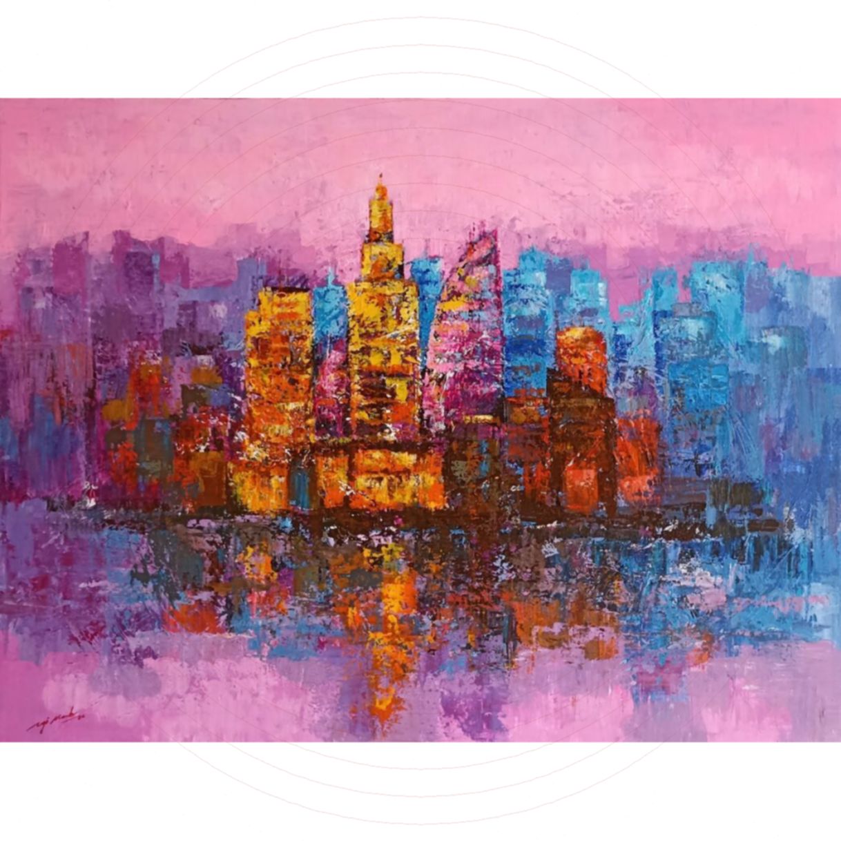 Tranh Phong Cảnh Thành Phố Biển Acrylic Sáng Tạo Màu Sắc Tinh Tế 