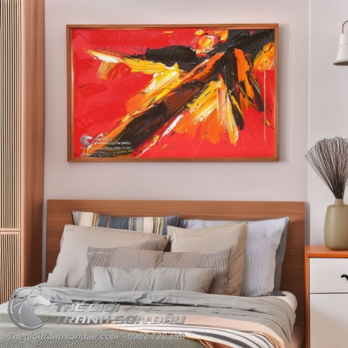 Tranh Sơn Dầu Trừu Tượng Vệt Màu Số Năm Đa Sắc Kích Thước 50x80cm 