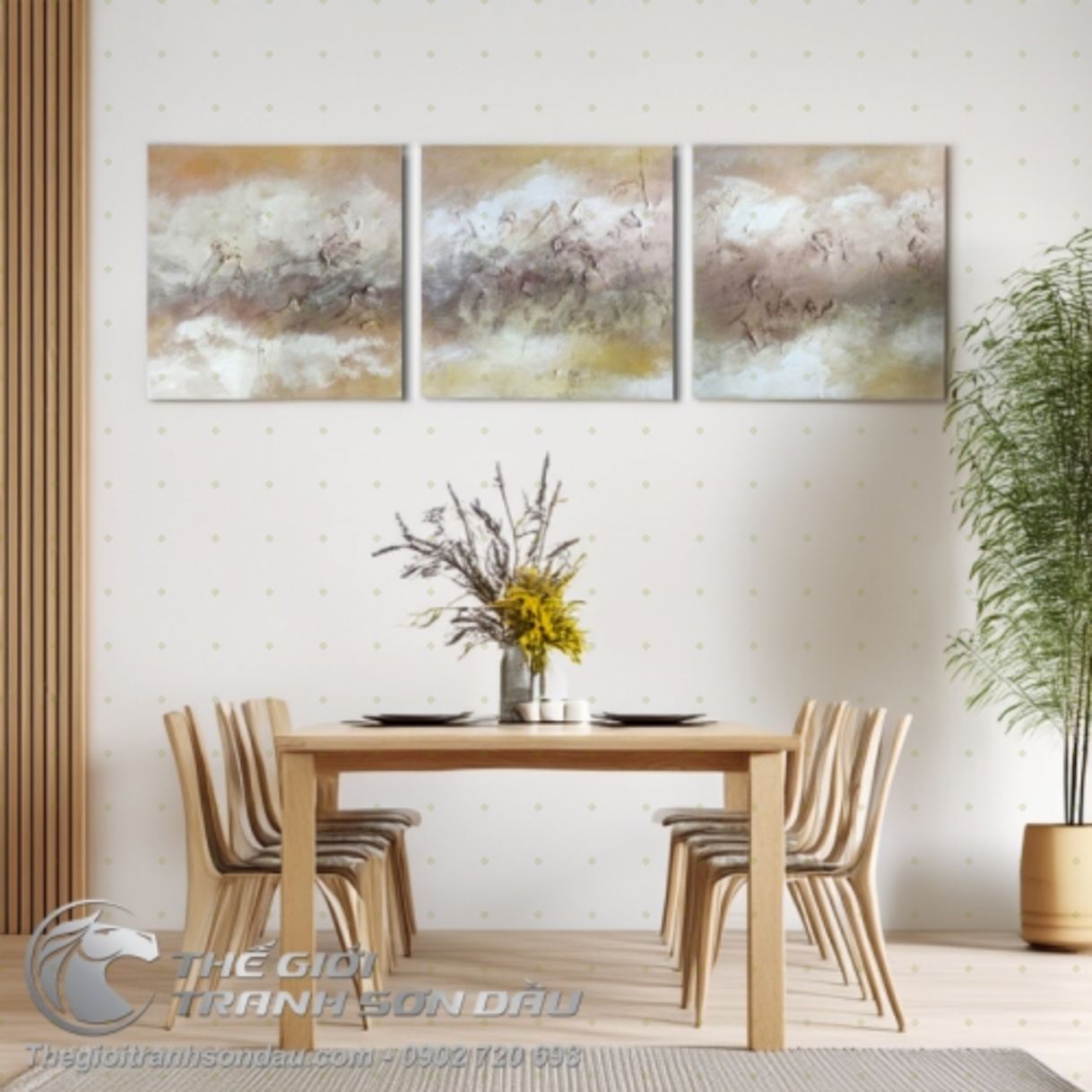 Tranh Trừu Tượng Bộ Ba Tấm Sơn Dầu 50x50cm 