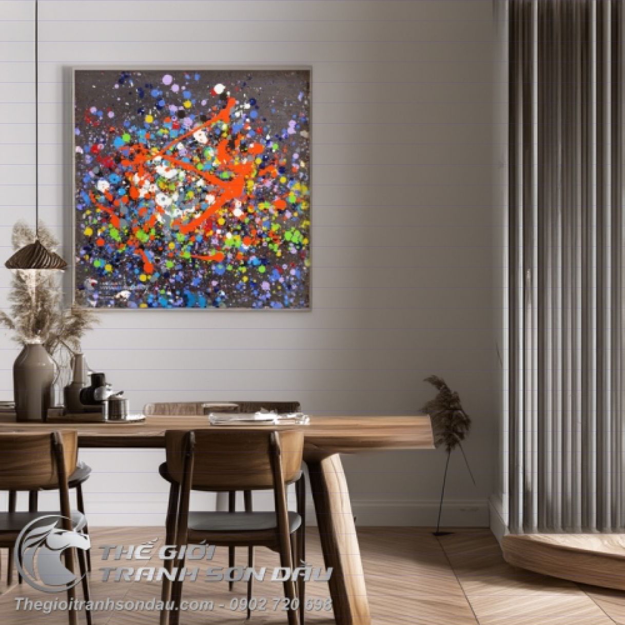 Tranh Trừu Tượng Hoa Màu Số Ba sơn dầu 50x50cm độc đáo đa sắc 