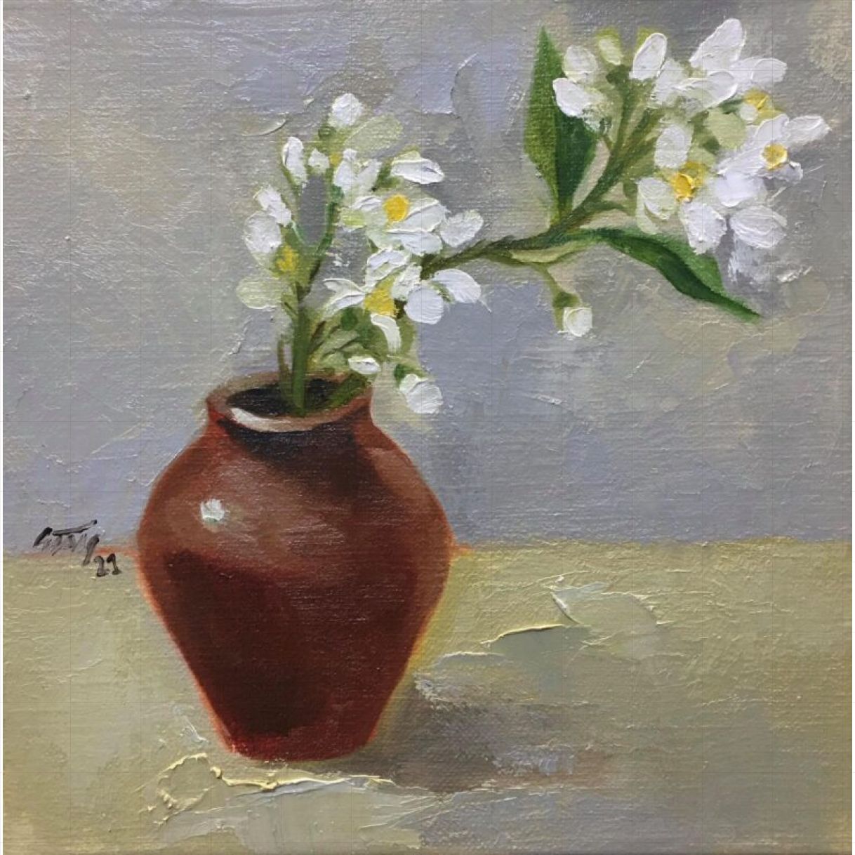 Tranh Sơn Dầu Hương Đầu Mùa Tinh Tế 40x40cm Tranh Sáng Tác Độc Bản 