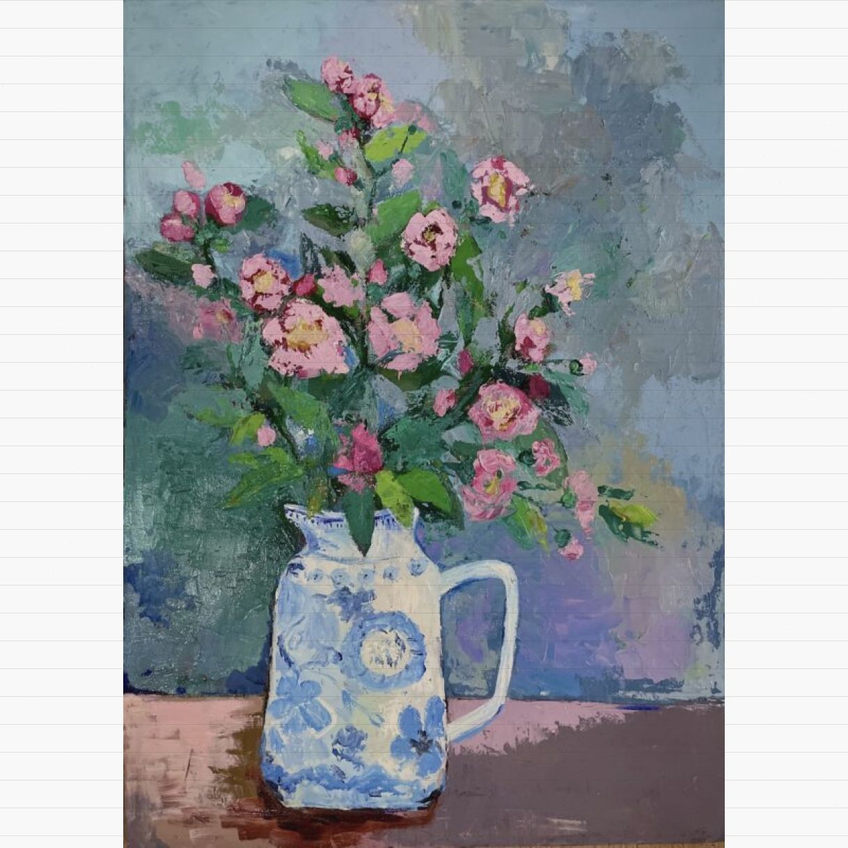 Tranh hoa hải đường sơn dầu sắc nét 60x80cm 