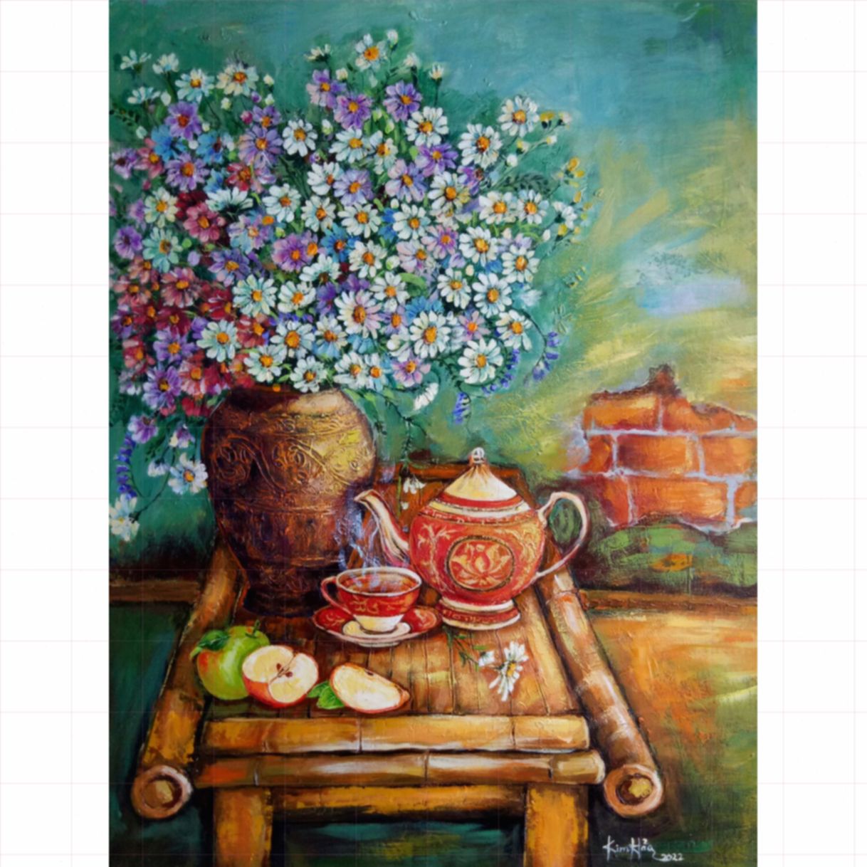 Tranh Hoa Thưởng Trà Acrylic 60x80cm Mới 2022 