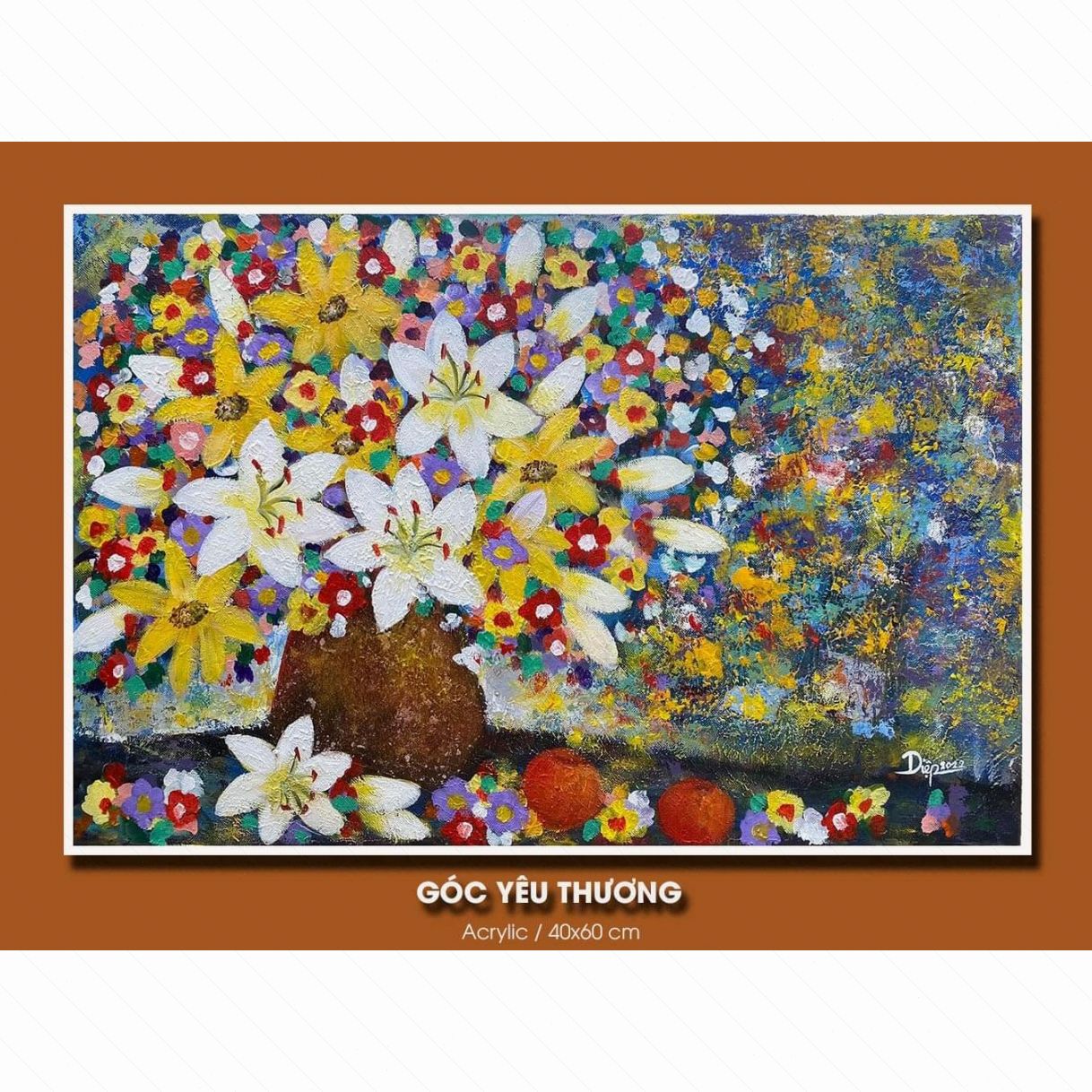 Tranh Hoa Góc yêu thương acrylic kích thước vừa phải 