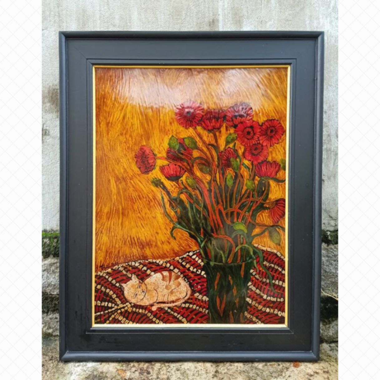 Tranh Sơn Mài Hoa Trên Bàn Độc Bản Kích Thước 60x80cm 