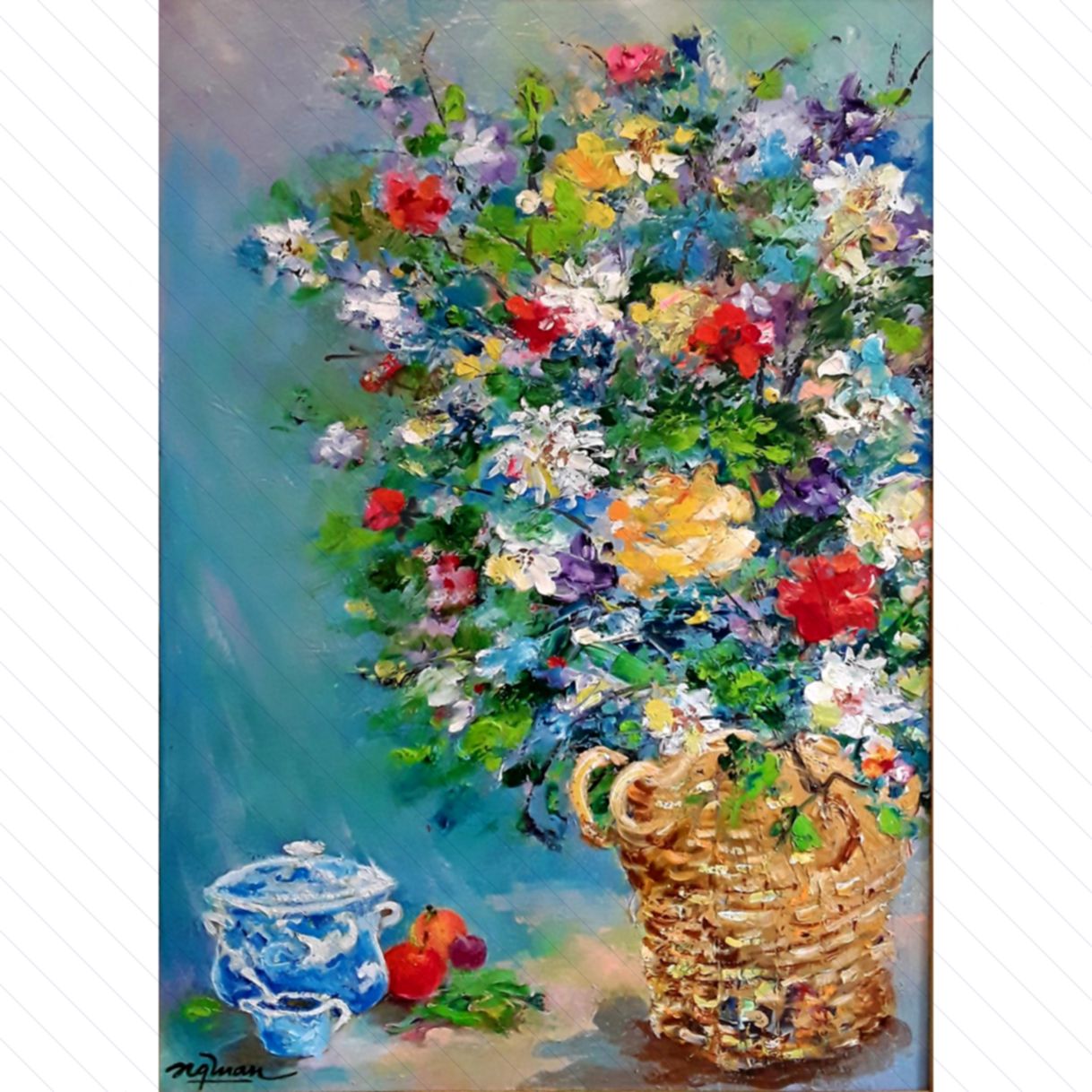 Tranh Tĩnh Vật Hoa Sơn Dầu Quang Tuấn 60x80cm Đẹp 