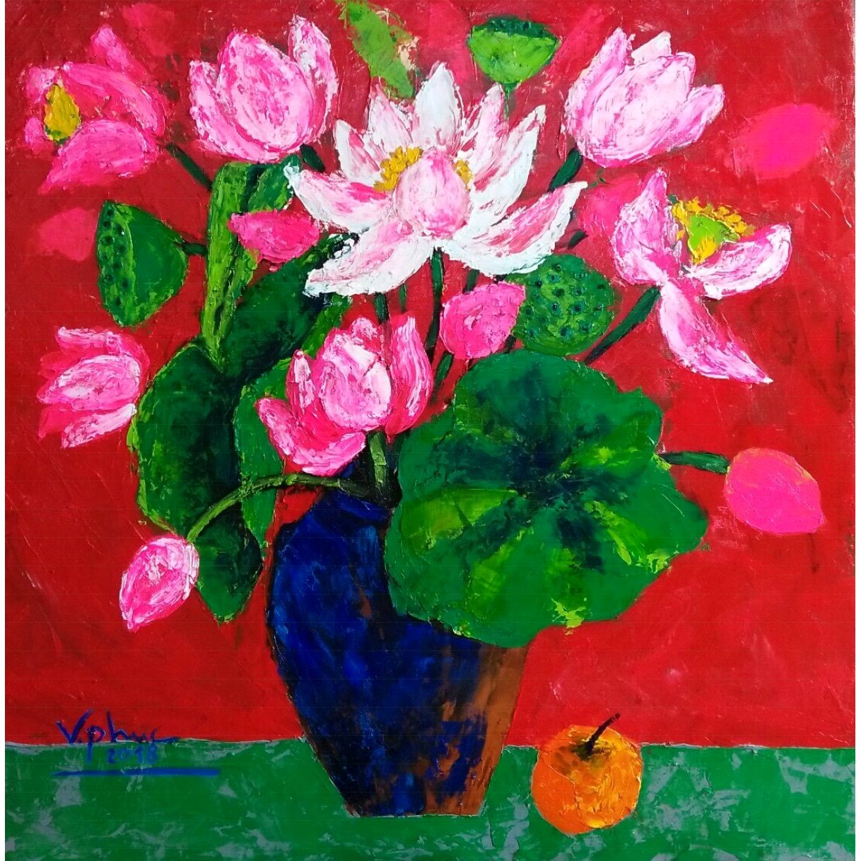 Tranh Tĩnh Vật Hoa Sen Acrylic 60x60cm Đẹp Tinh Tế 