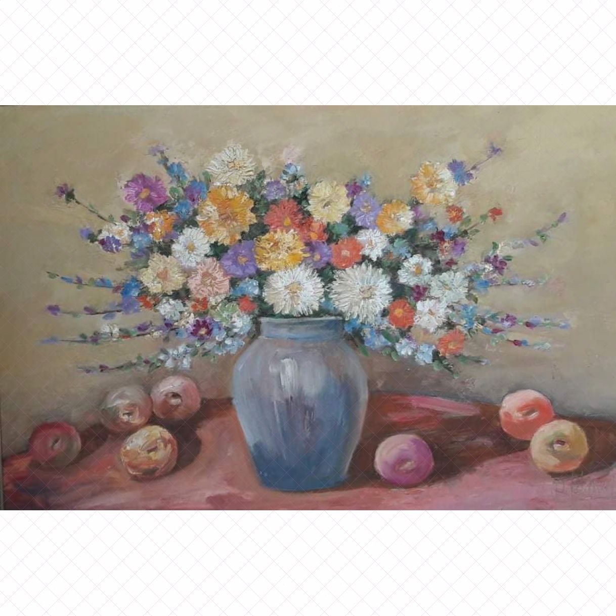 Tranh sơn dầu tĩnh vật 70x90cm đa sắc màu sống động hấp dẫn 
