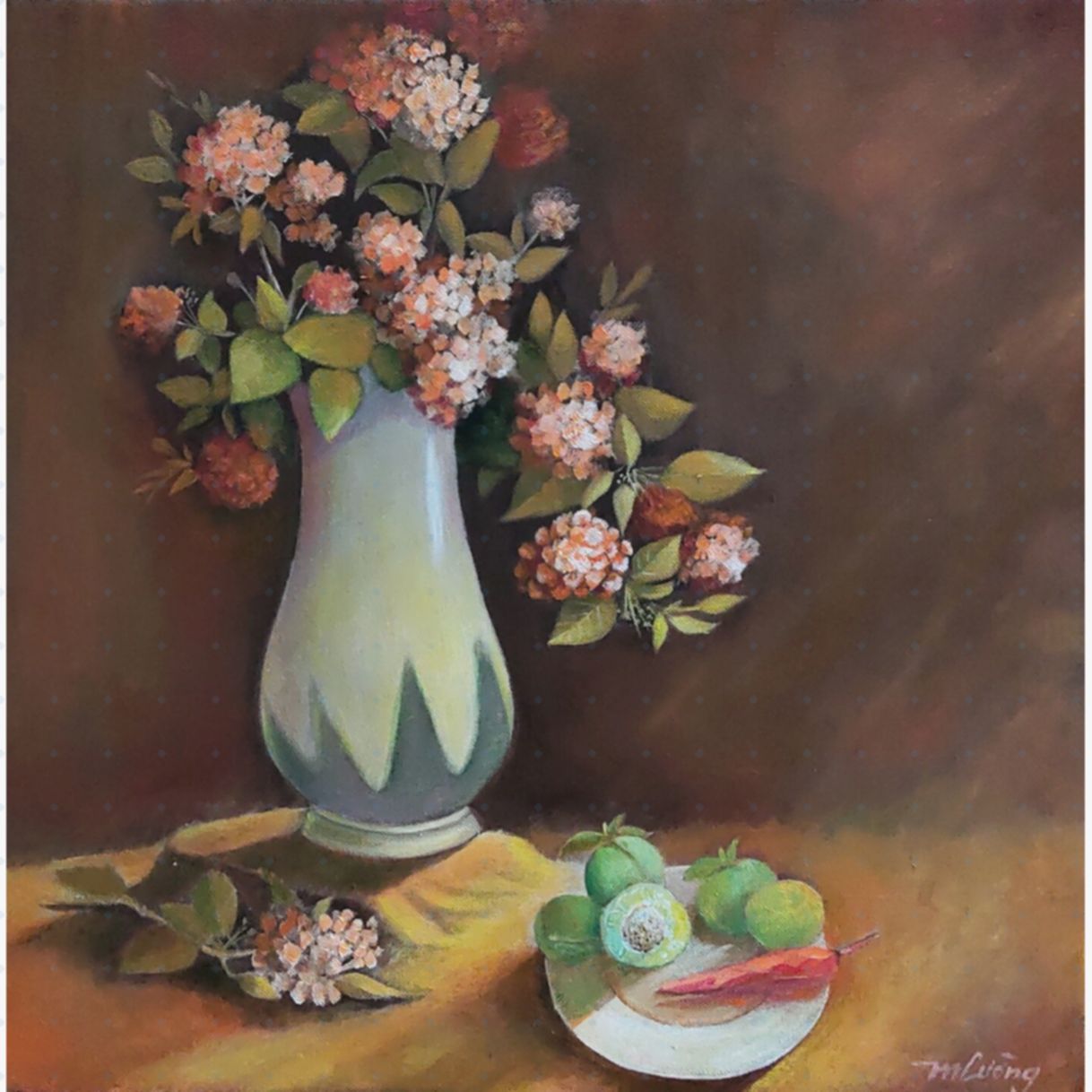 Tranh Sơn Dầu Tĩnh Vật Ngọc Cường Kích Thước 40x40cm 