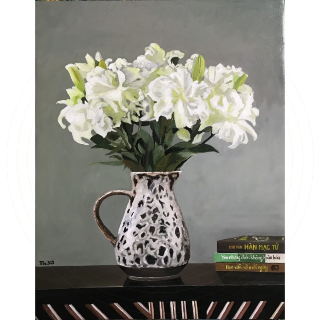 Tranh Sơn Dầu Hoa Ly Kép 55x70cm độc bản sáng tác 2021 độc quyền 