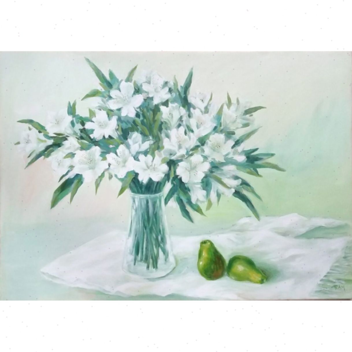 Tranh Hoa Tĩnh Vật Trắng Acrylic Sang Trọng Thanh Lịch 