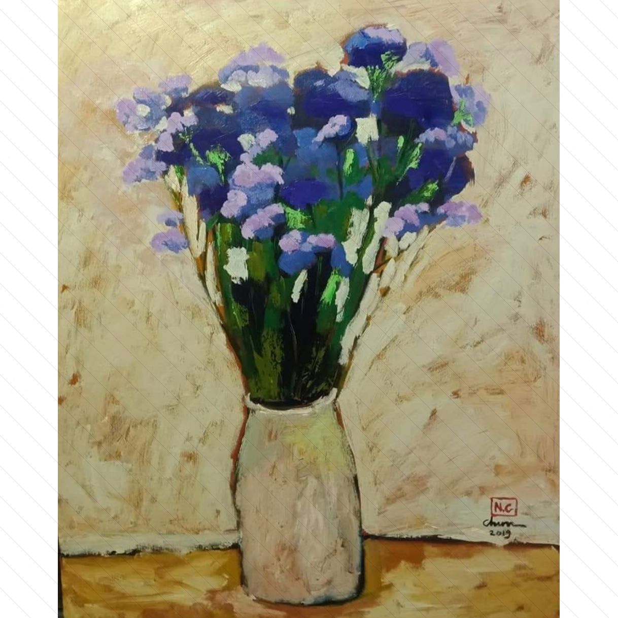 Tranh sơn dầu tĩnh vật hoa salem 65x81cm tranh độc bản họa sĩ 