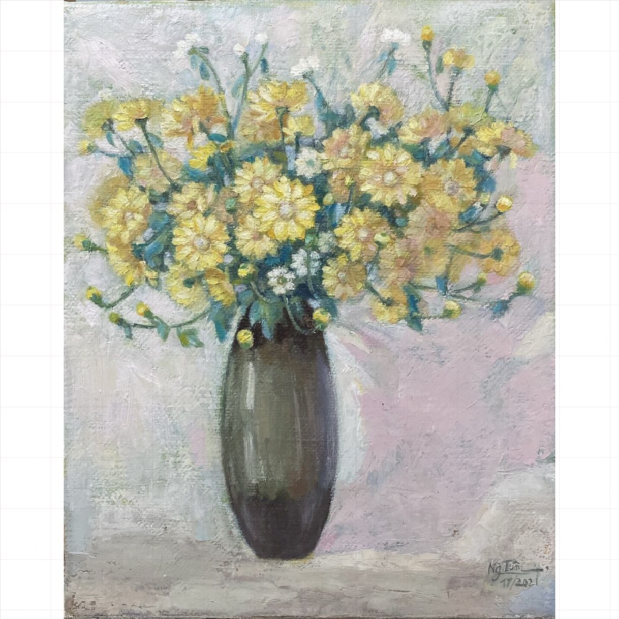 Tranh Sơn Dầu Hoa Cúc Rủ Năm 2021 Kích Thước 40x50cm 