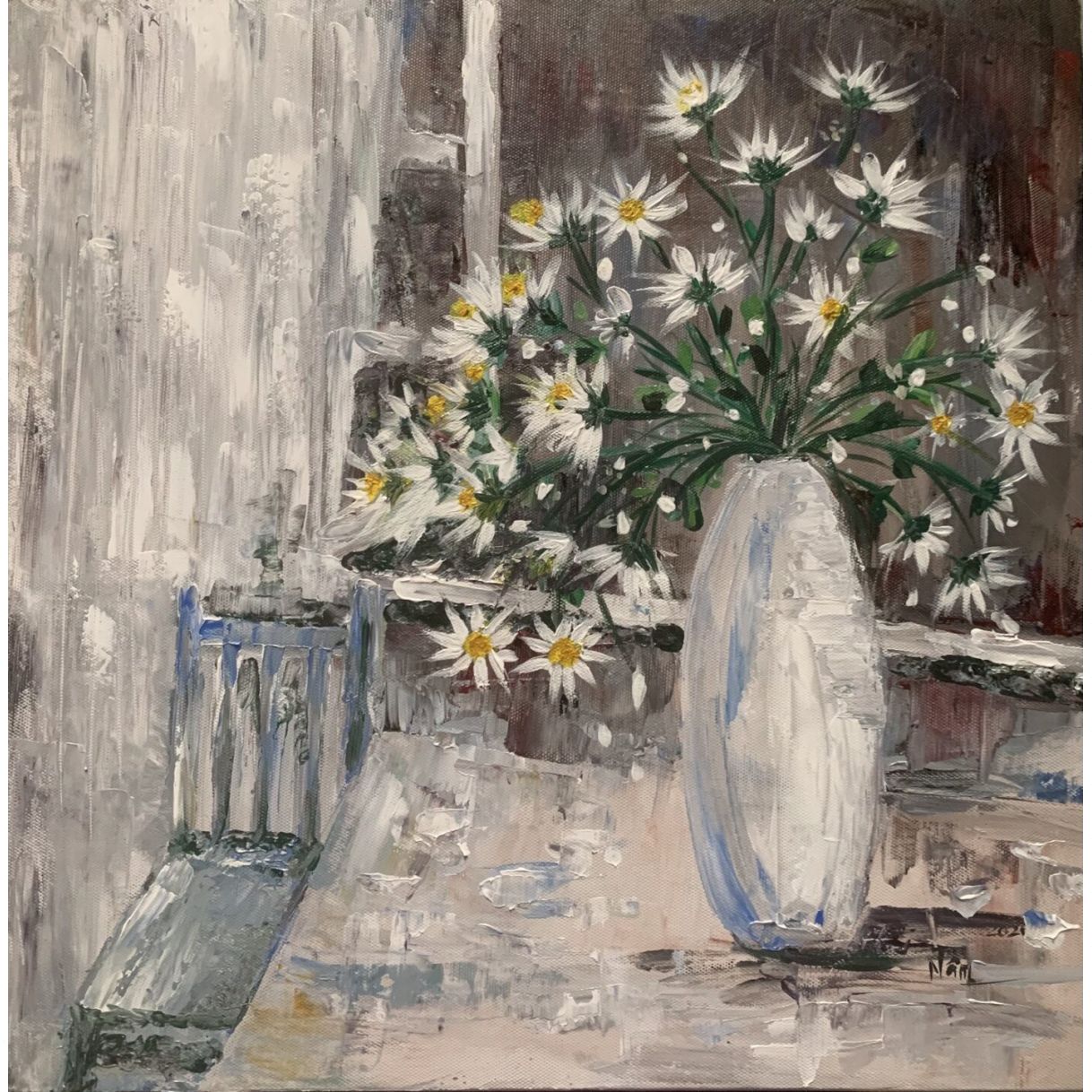 Tranh Hoa Chớm Đông Acrylic Canvas 40x40cm Độc Bản 2021 Sang Trọng 