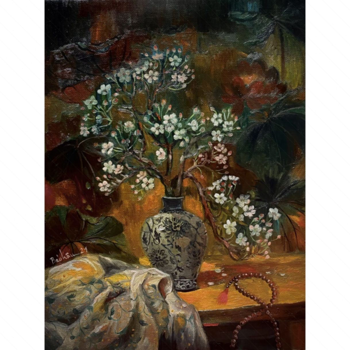Tranh Sơn Dầu Hoa Lê Trắng 60x80cm Năm 2021 