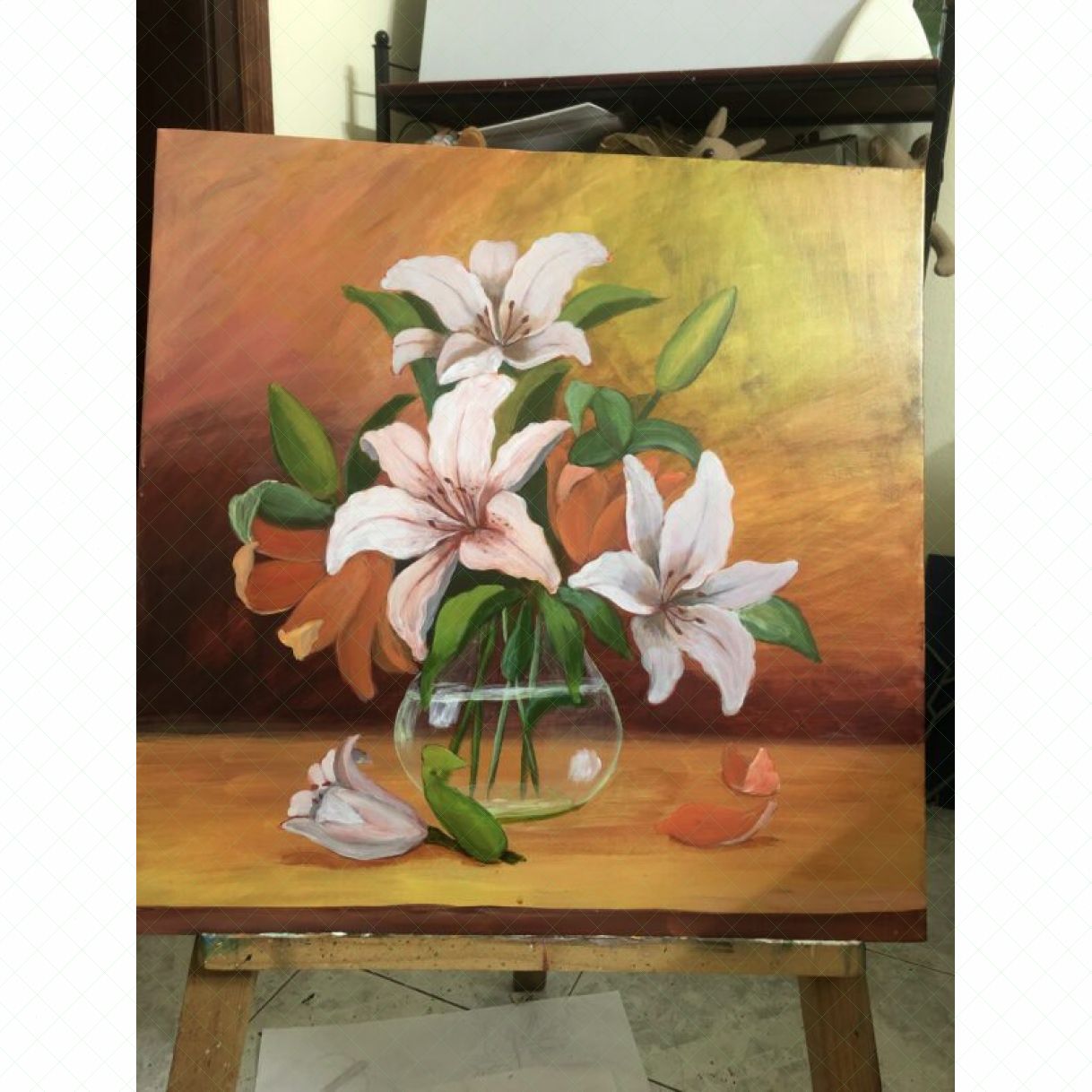 Tranh Hoa Bình Hoa Ly Acrylic 50x50cm 