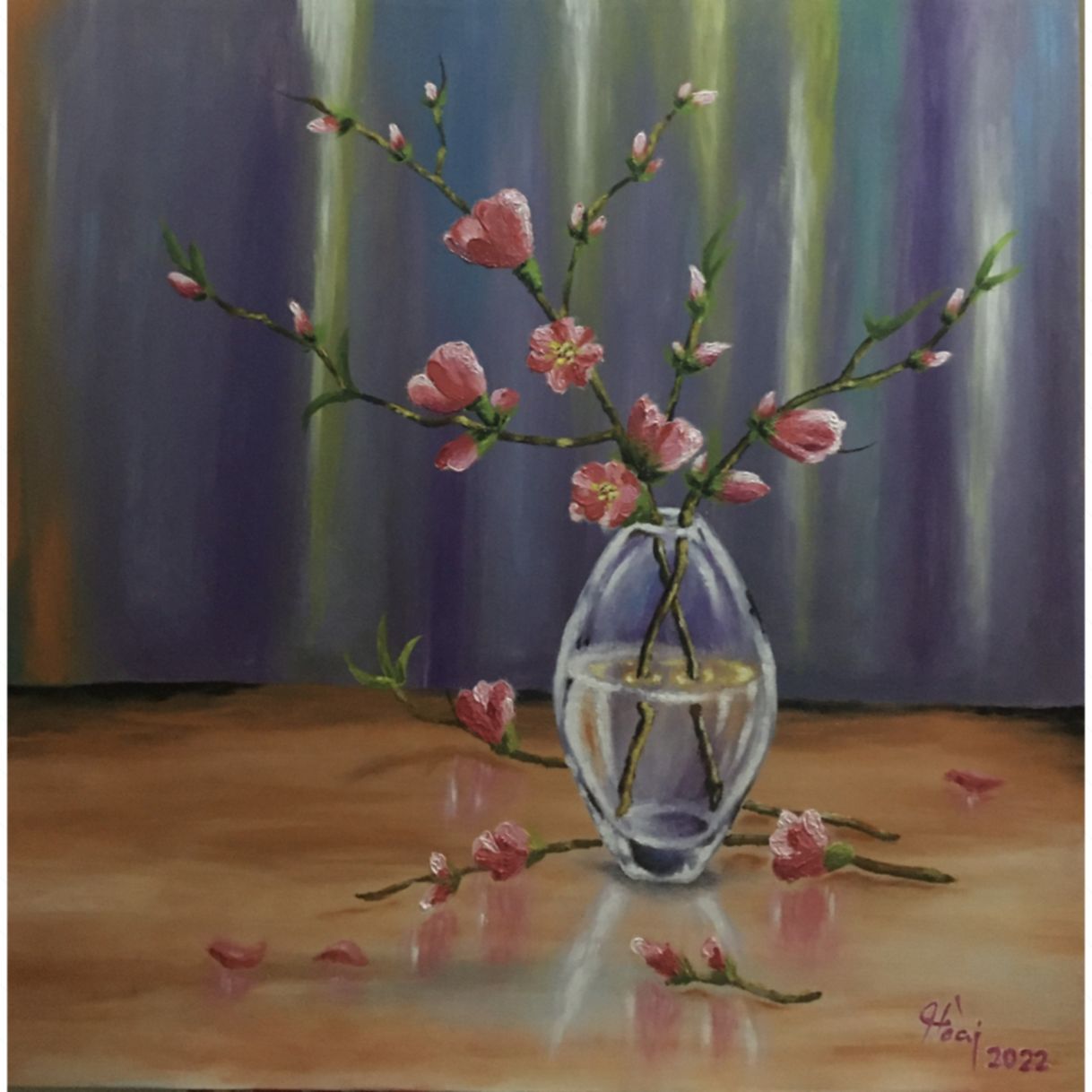 Tranh Hoa Hương Xuân Acrylic Toan 50x50cm Tác Phẩm Độc Bản 
