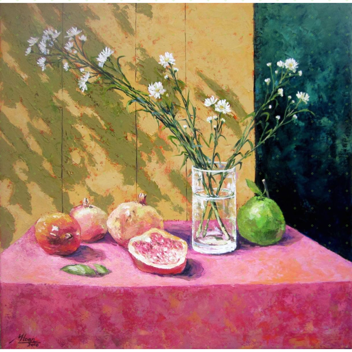 Tranh Sơn Dầu Tĩnh Vật Mùa Thu Quang Hoan 60x60cm Màu Sắc Đẹp 