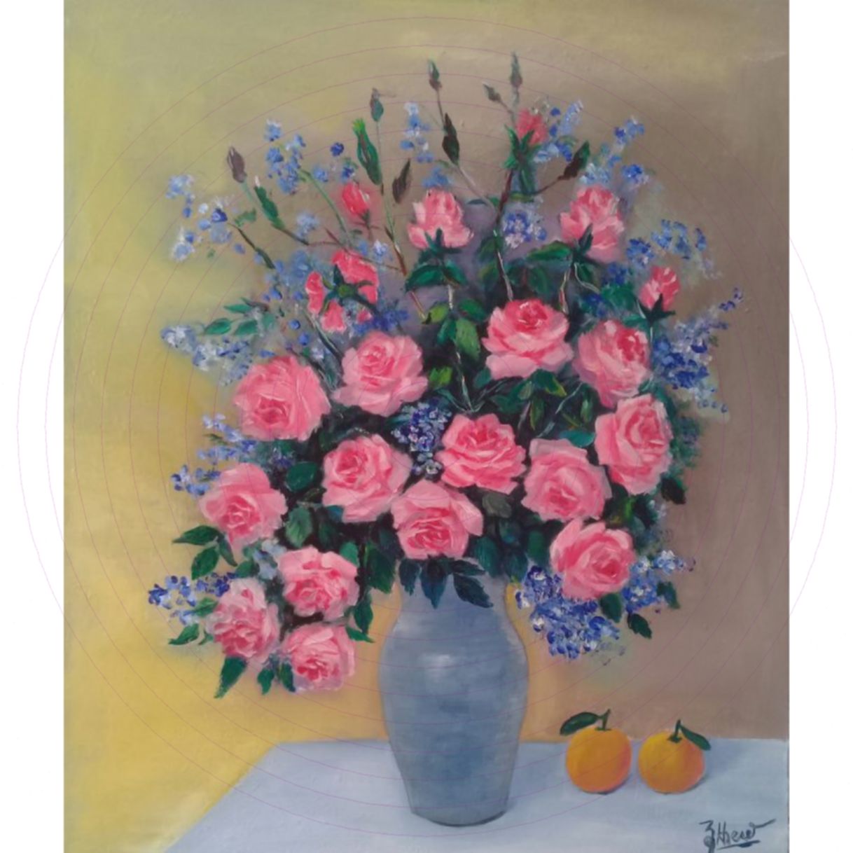 Tranh tĩnh vật đầu xuân sơn dầu trên toan 50x60cm sáng tác 2019 độc bản 