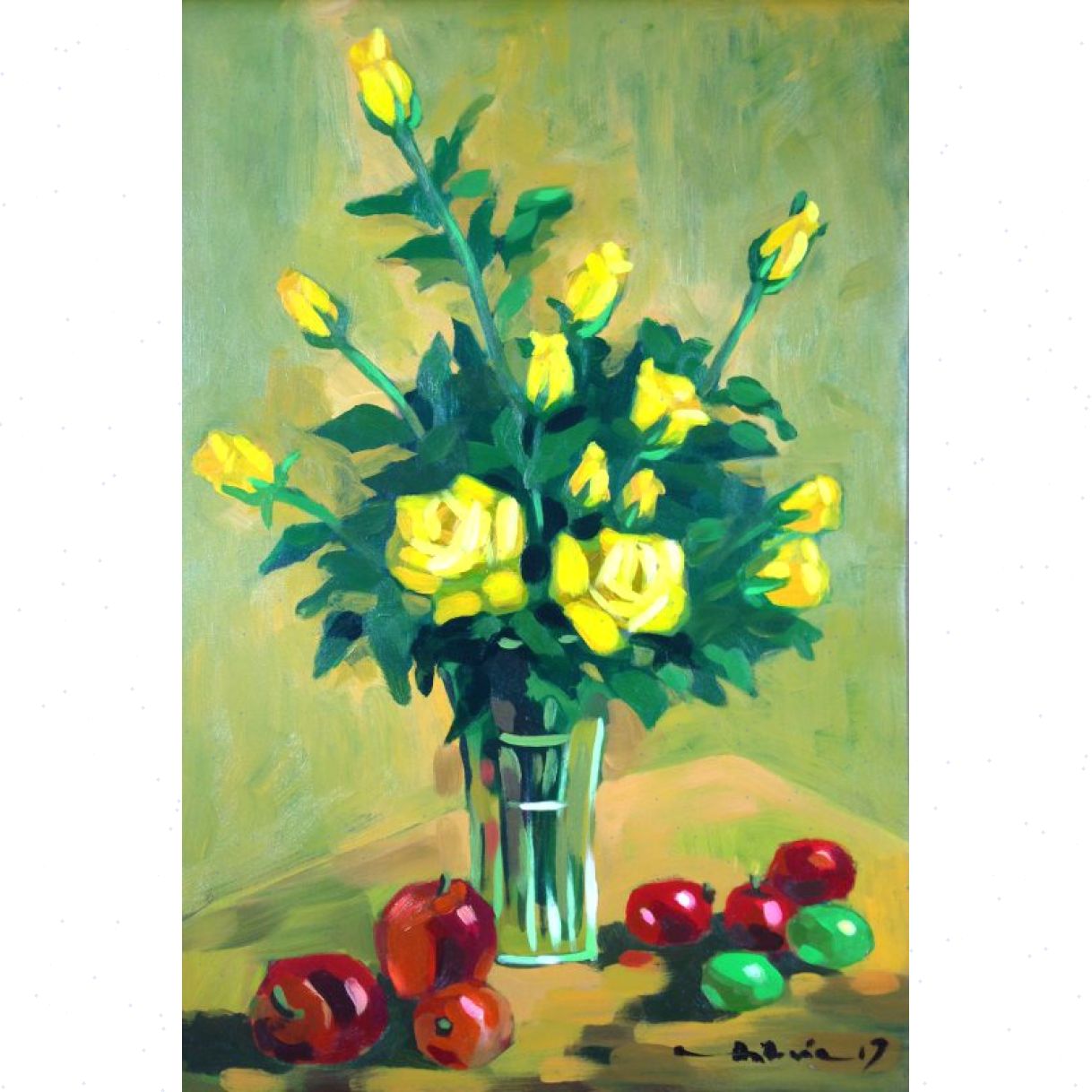 Đức Thức Tranh Tĩnh Vật Hoa Hồng Vàng Acrylic 50x70cm 