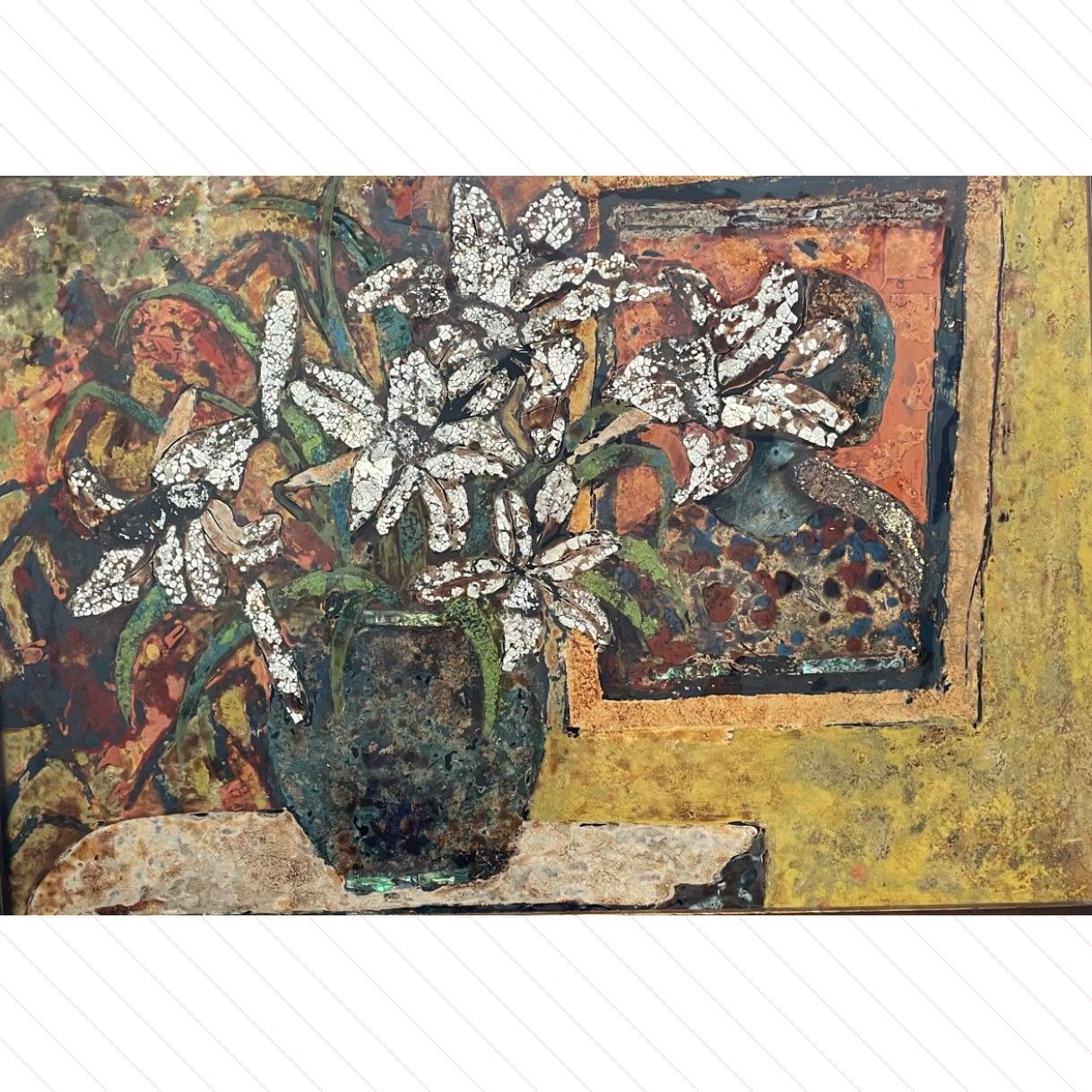 Tranh Tĩnh Vật Hoa Tháng 4 Sơn Mài 50x70cm Tranh Sáng Tác 