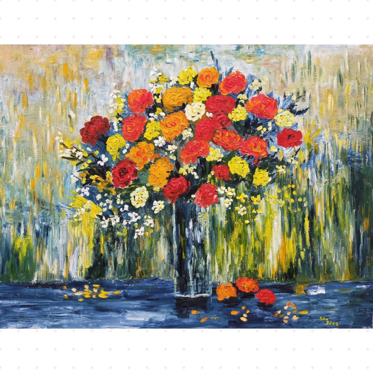 Tranh Hoa Rose Sơn Dầu 60x80cm Có Khung Sang Trọng Độc Bản 