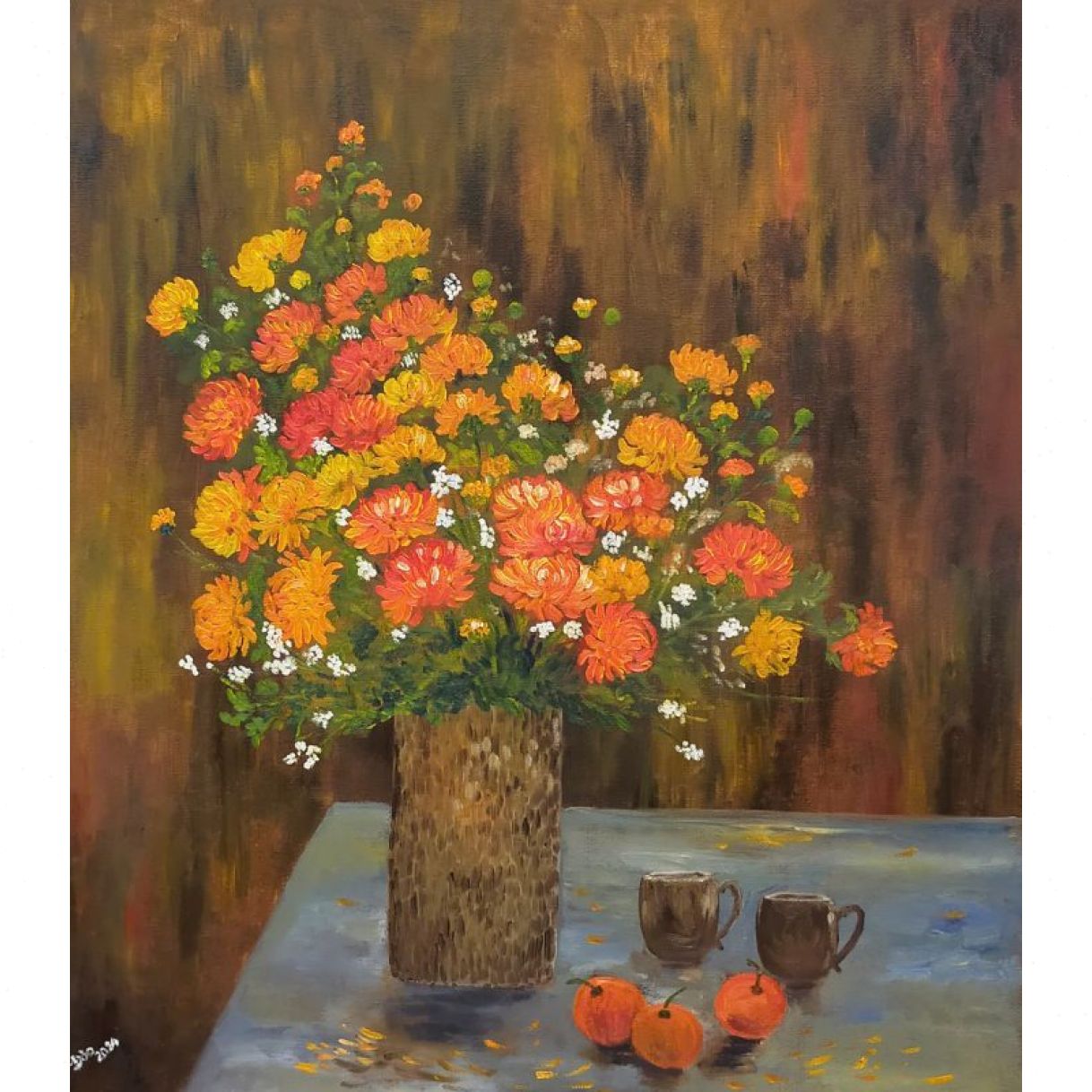 Tranh Hoa Bình Minh Sơn Dầu Khung Sang Trọng 70x80cm Độc Bản 
