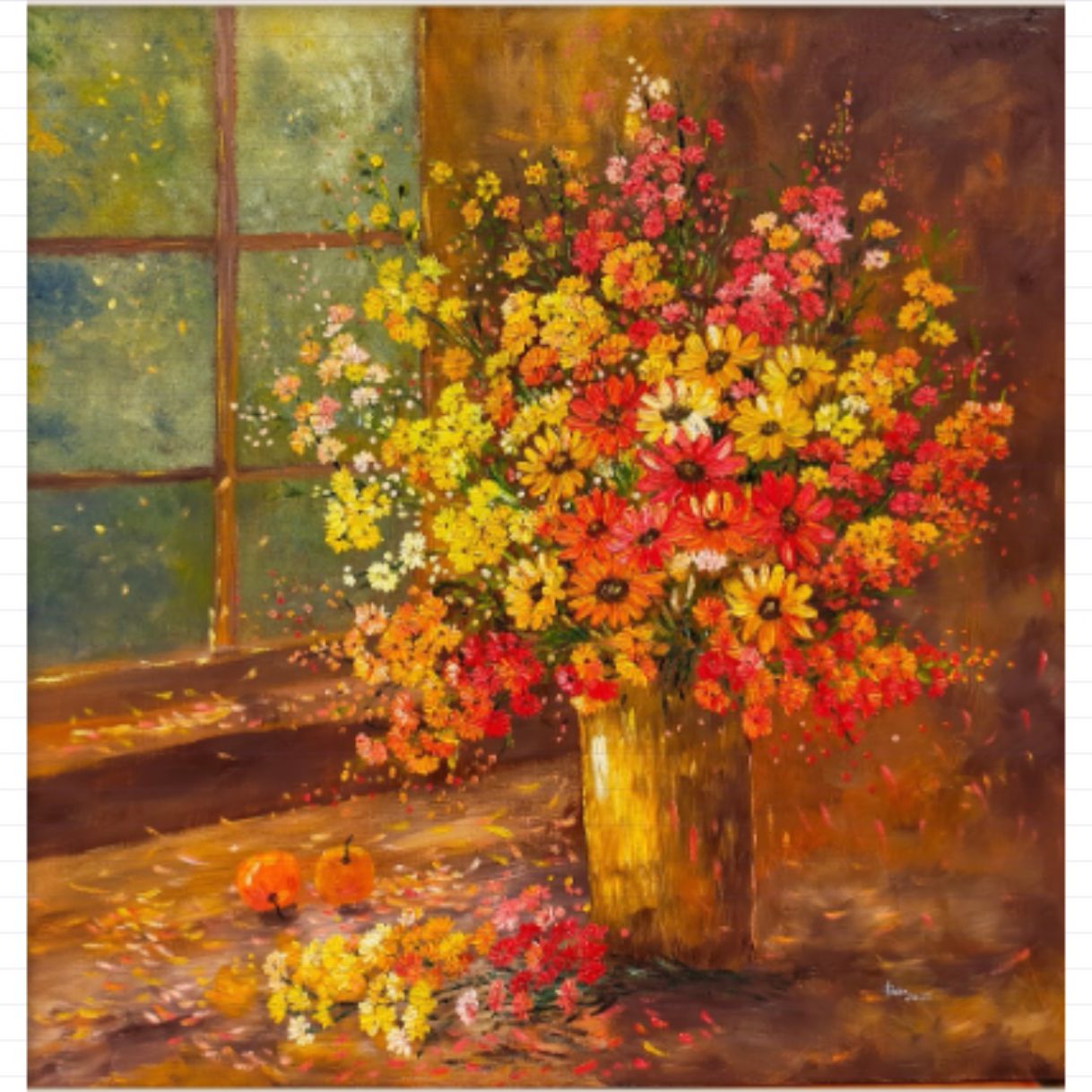Tranh hoa nắng chiều sơn dầu 80x80cm có khung sang 