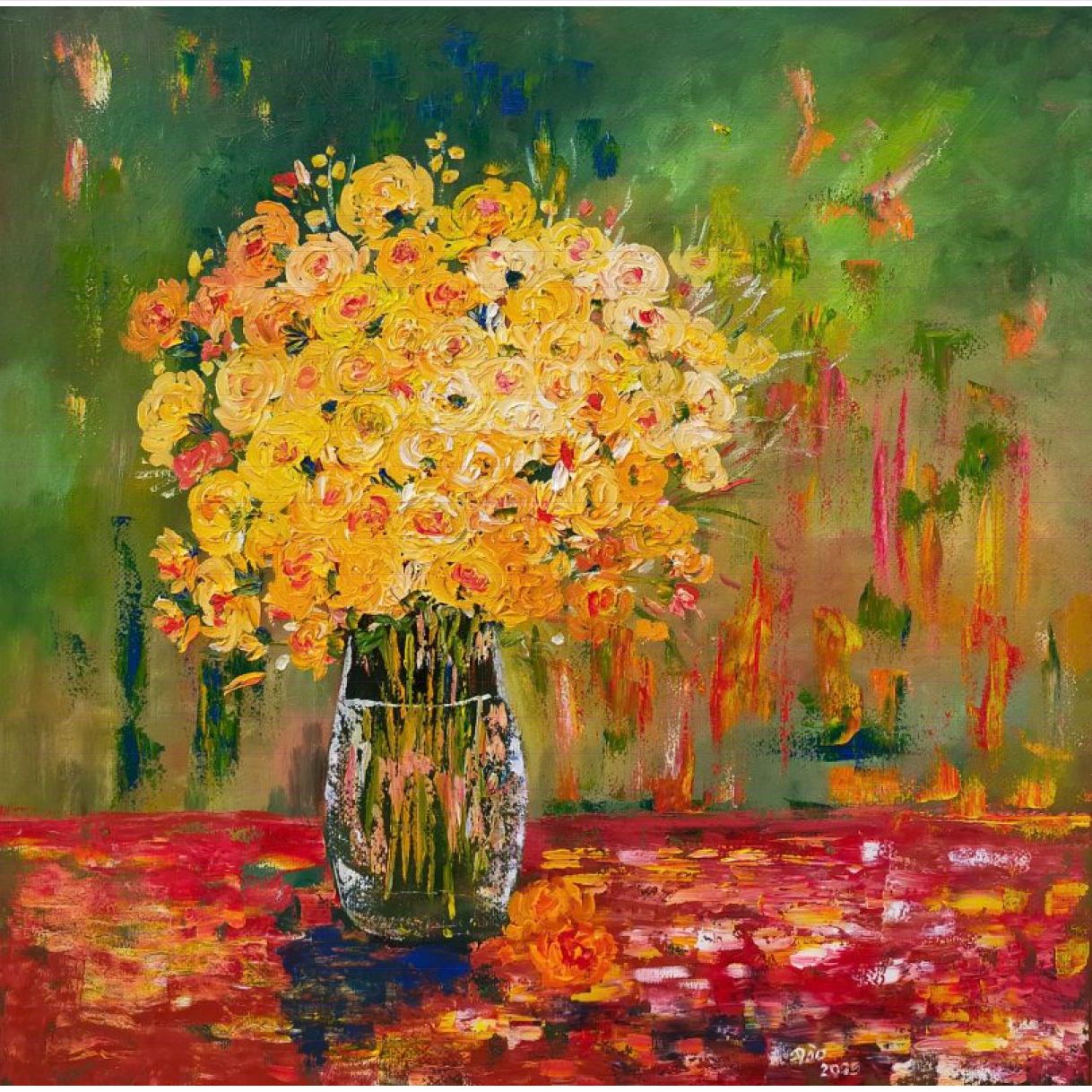 Tranh Tĩnh Vật Ngẫu Hứng Sơn Dầu Acrylic 60x60cm Tranh Họa Sĩ 