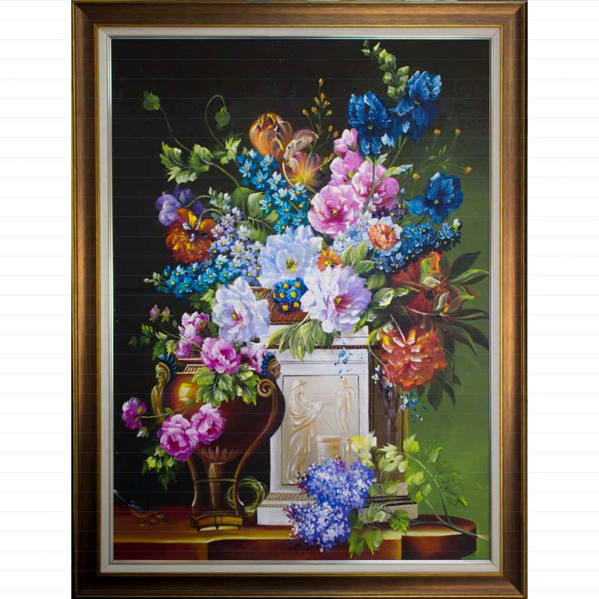 Tranh Sơn Dầu Vẽ Bình Hoa Để Bàn Vải Canvas Khung Composiet 